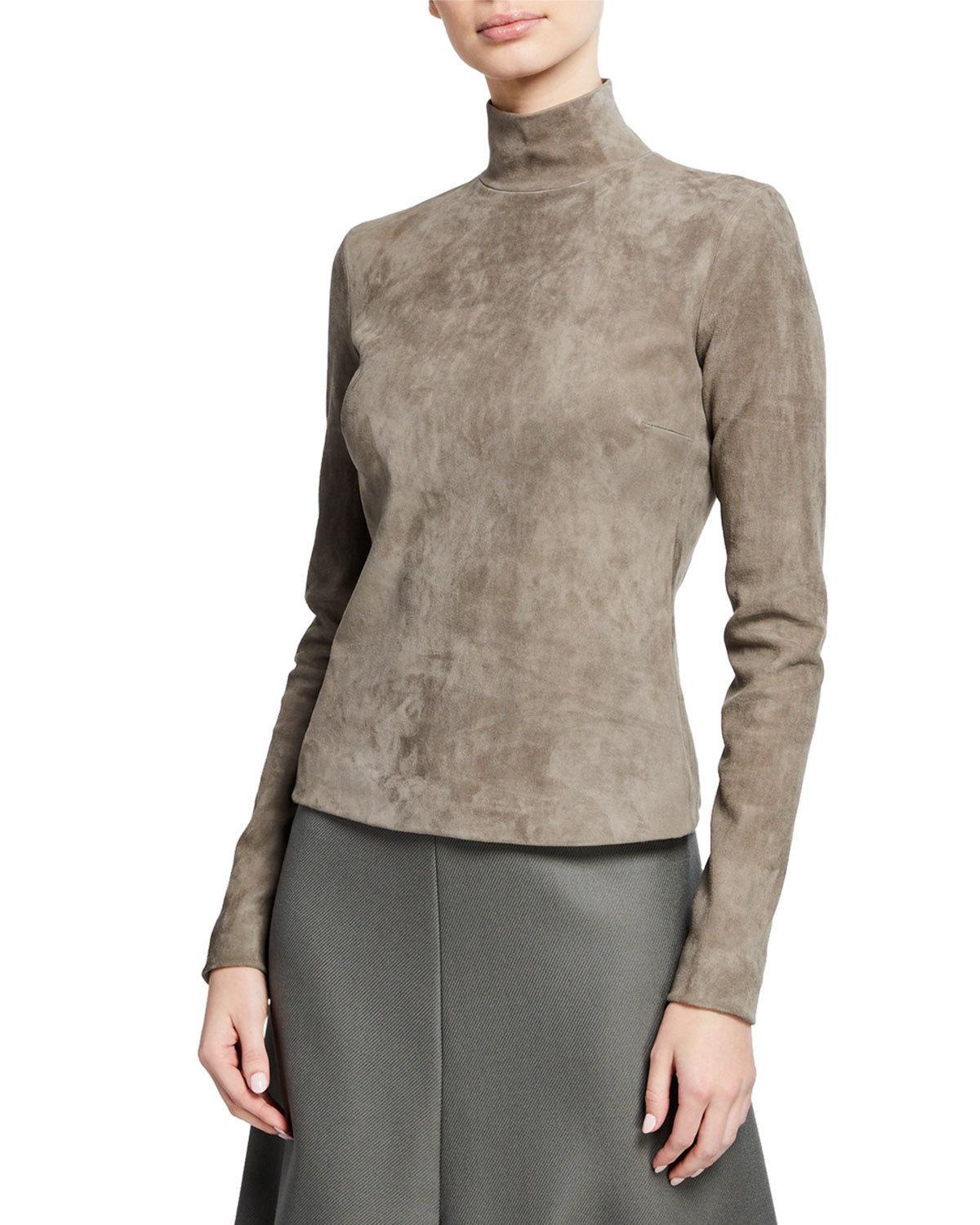 Download Lyst - The Row Beatty Suede Mock-neck Top in Gray