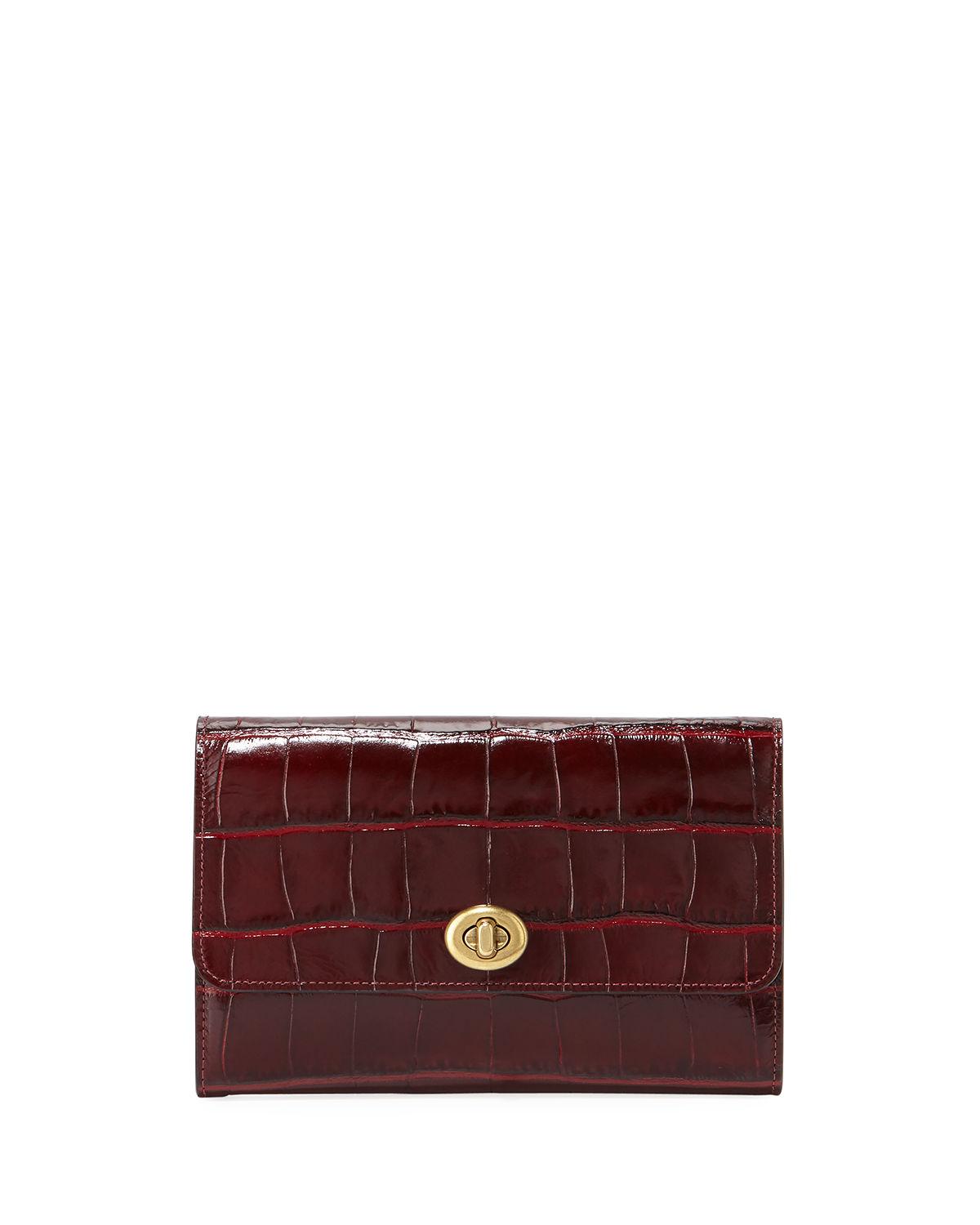 Lyst - COACH Croc-embossed Turnlock Chain Crossbody Bag in Red