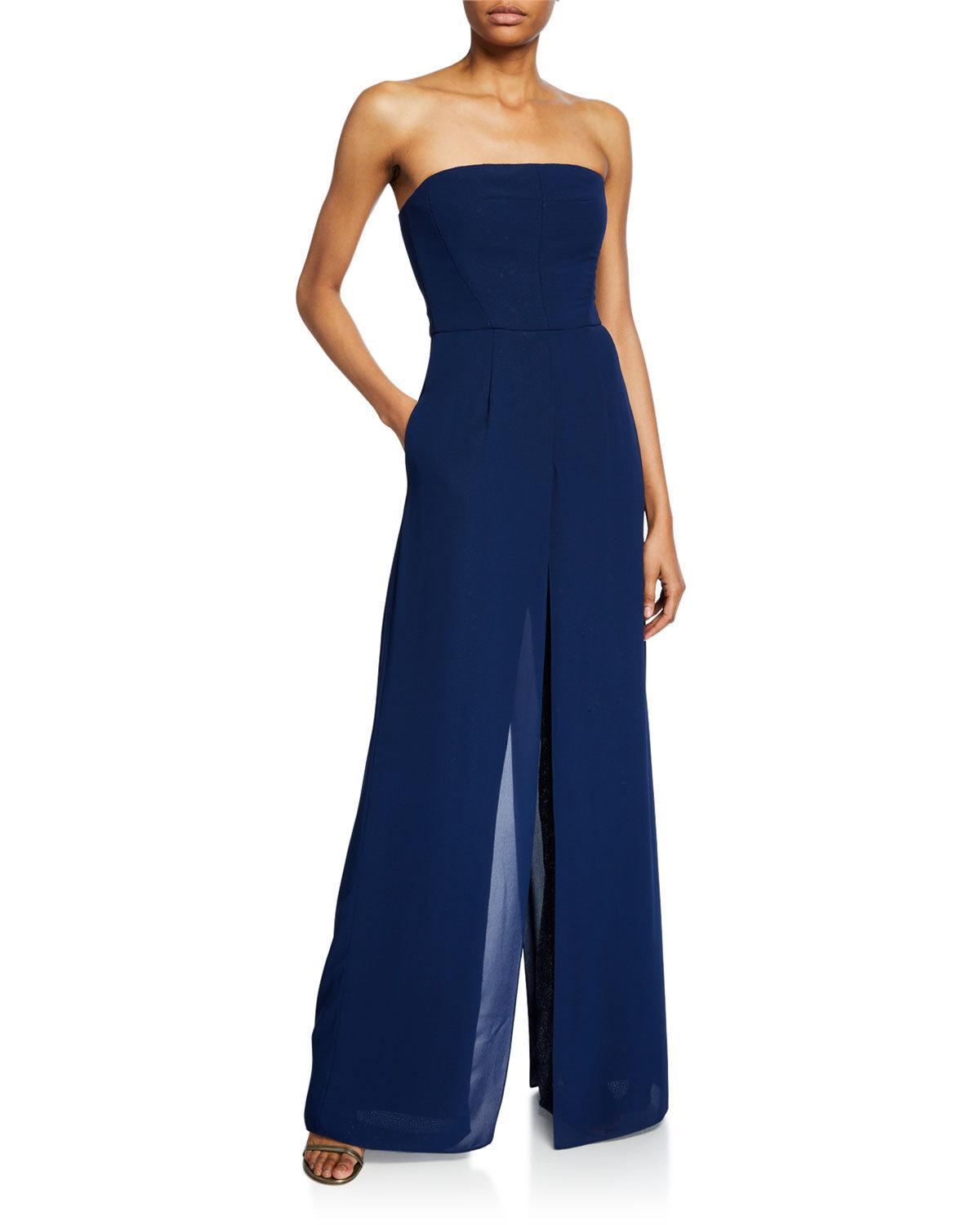 Halston Synthetic Strapless Georgette Overlay Sequined Jumpsuit in Navy ...