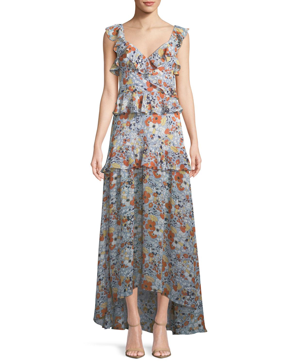 Alexis Jewell Floral Ruffle Maxi Dress in Orange - Lyst