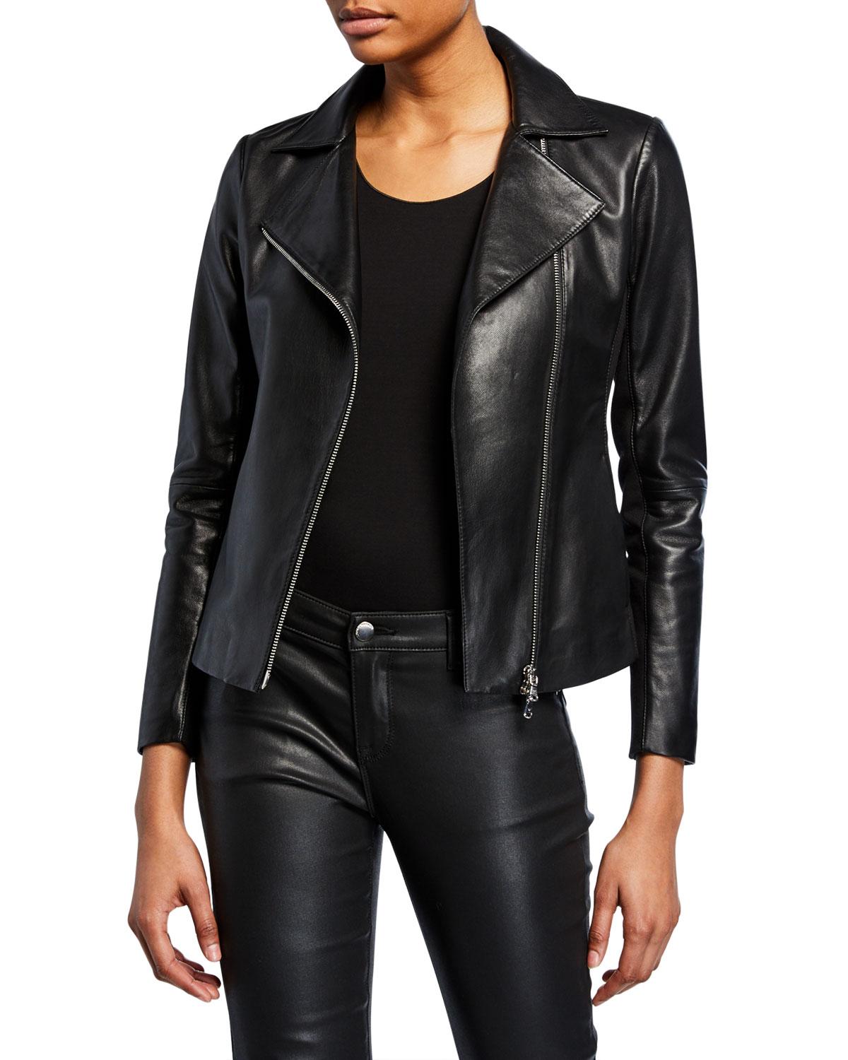 Emporio Armani Zip-front Knit-trim Leather Moto Jacket in Black - Lyst