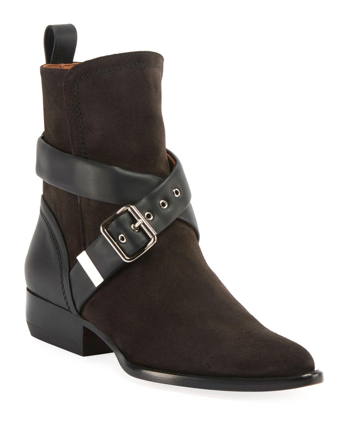 Chloé Rylee Belted Suede Booties in Black - Lyst