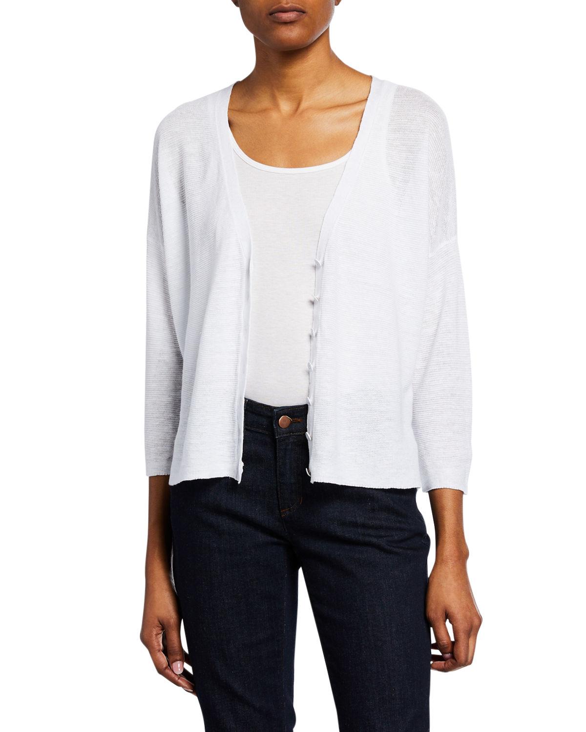 Lyst - Eileen Fisher 3/4-sleeve Organic Linen Button-front Cardigan in ...