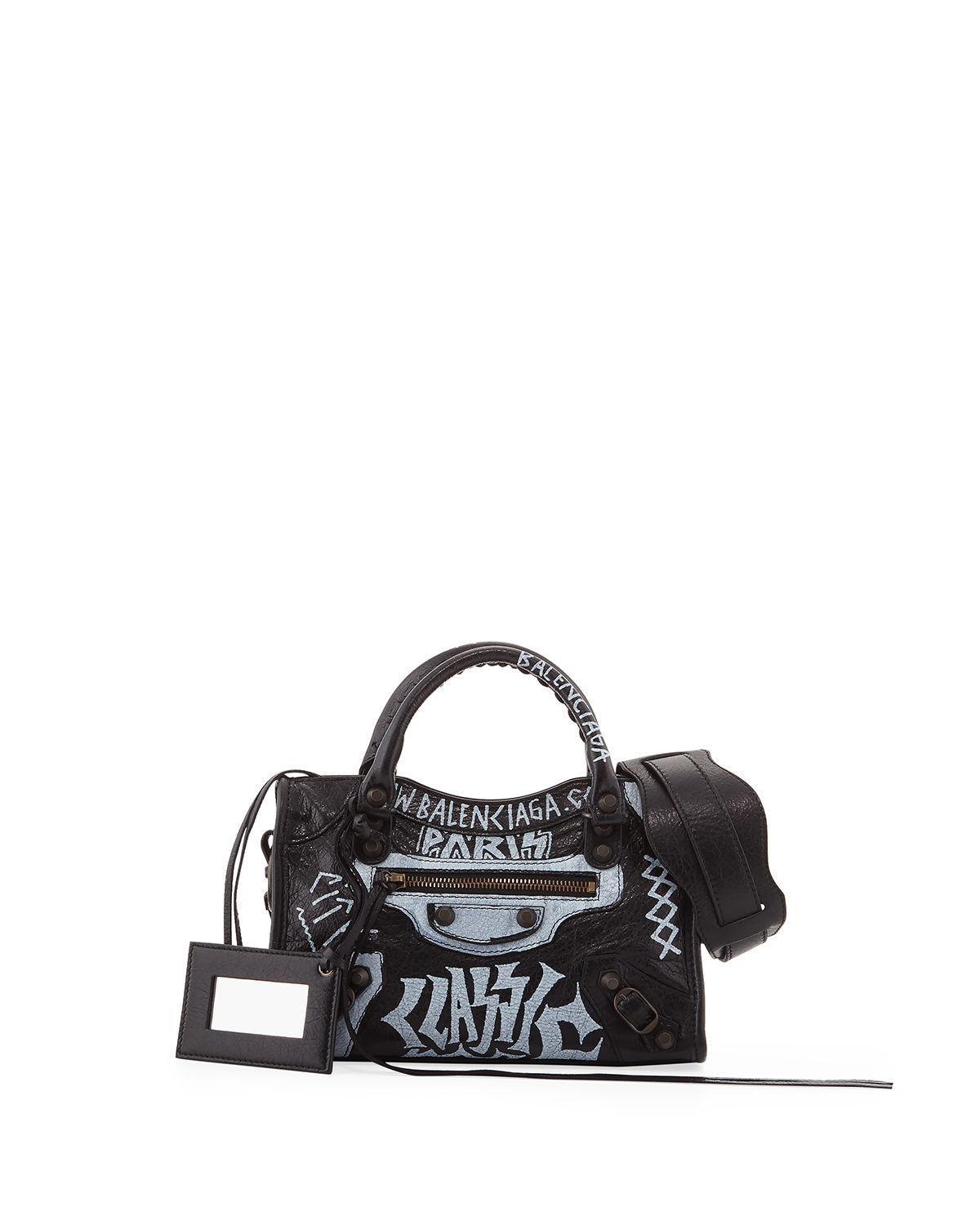 Balenciaga Mini City Graffiti-print Satchel Bag in Black - Lyst