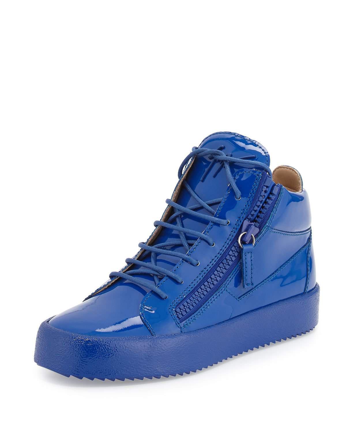 Giuseppe Zanotti Men's Patent Leather Midtop Sneaker in Blue for Men