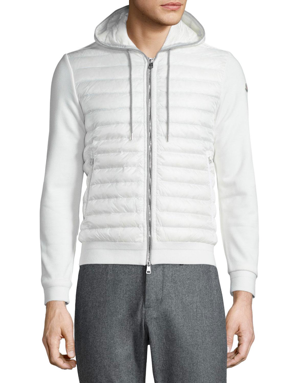 Moncler Quilted Nylon Zip-up Hoodie in White for Men - Lyst