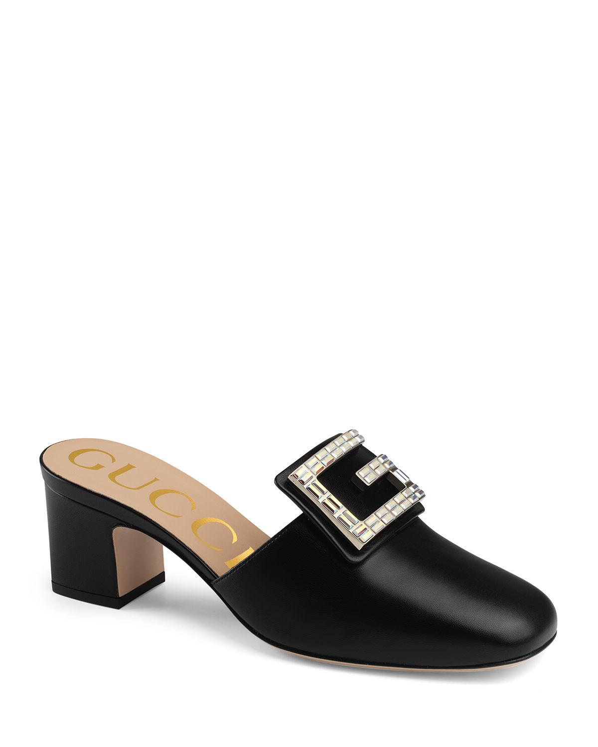 Gucci Madelyn 55mm Leather Mules With Square G in Black - Lyst