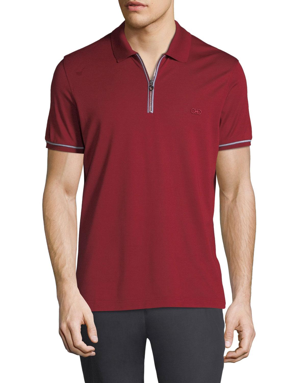 Lyst - Ferragamo Men's Tipped Zip-up Polo Shirt in Red for Men