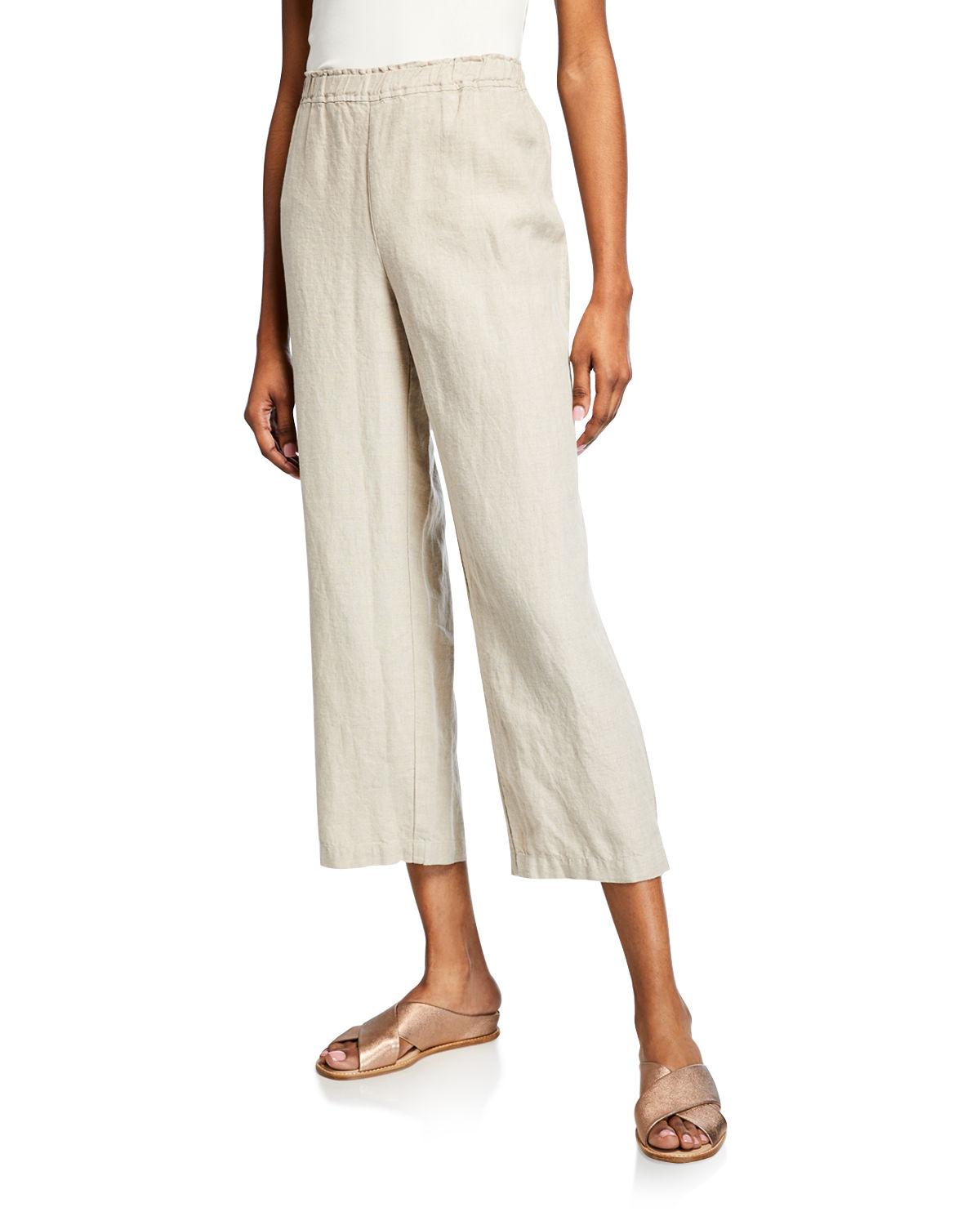 Lyst - Eileen Fisher Plus Size Cropped Organic Linen Straight-leg Pants ...