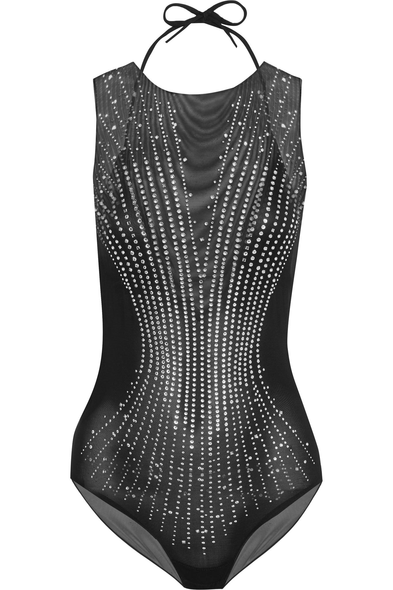 Lyst - I.D Sarrieri Swarovski Crystal-embellished Tulle Bodysuit in Black