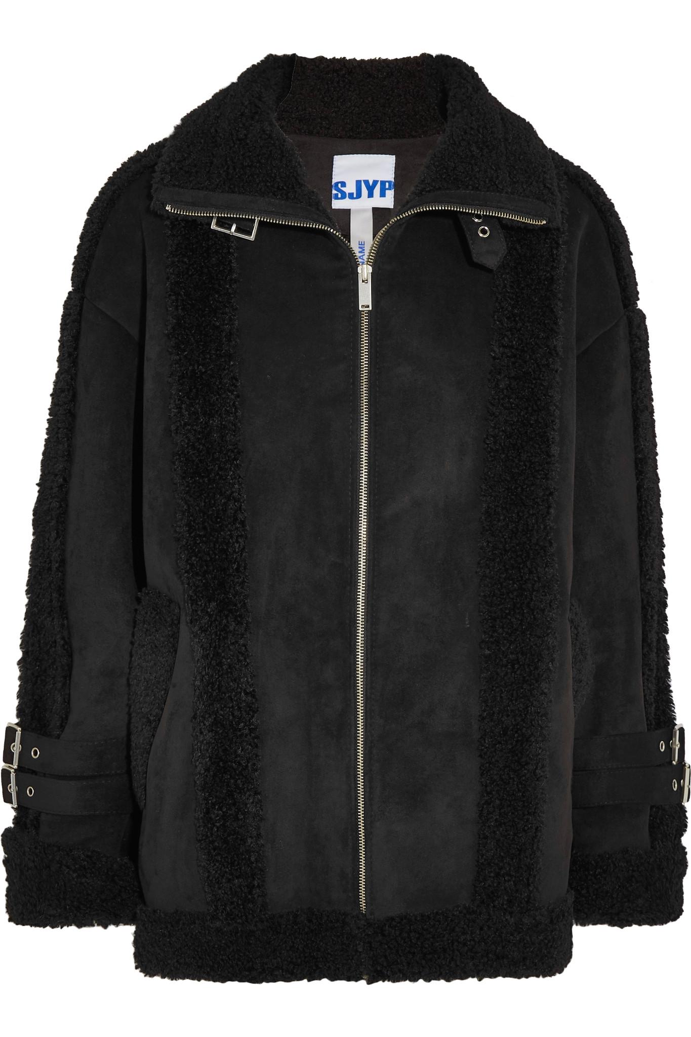 Lyst - SJYP Mustang Buckled Faux Shearling Jacket in Black
