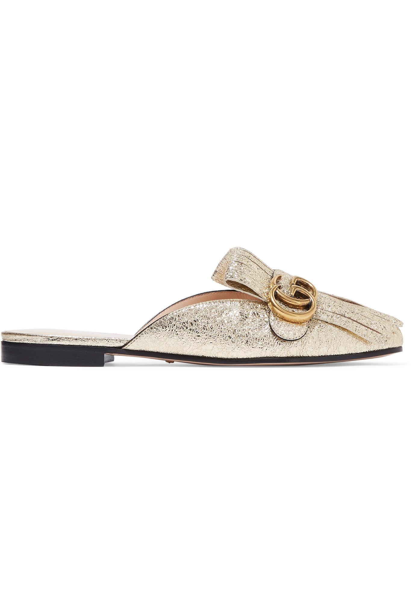 Lyst - Gucci Gold Leather Marmont Mules in Metallic