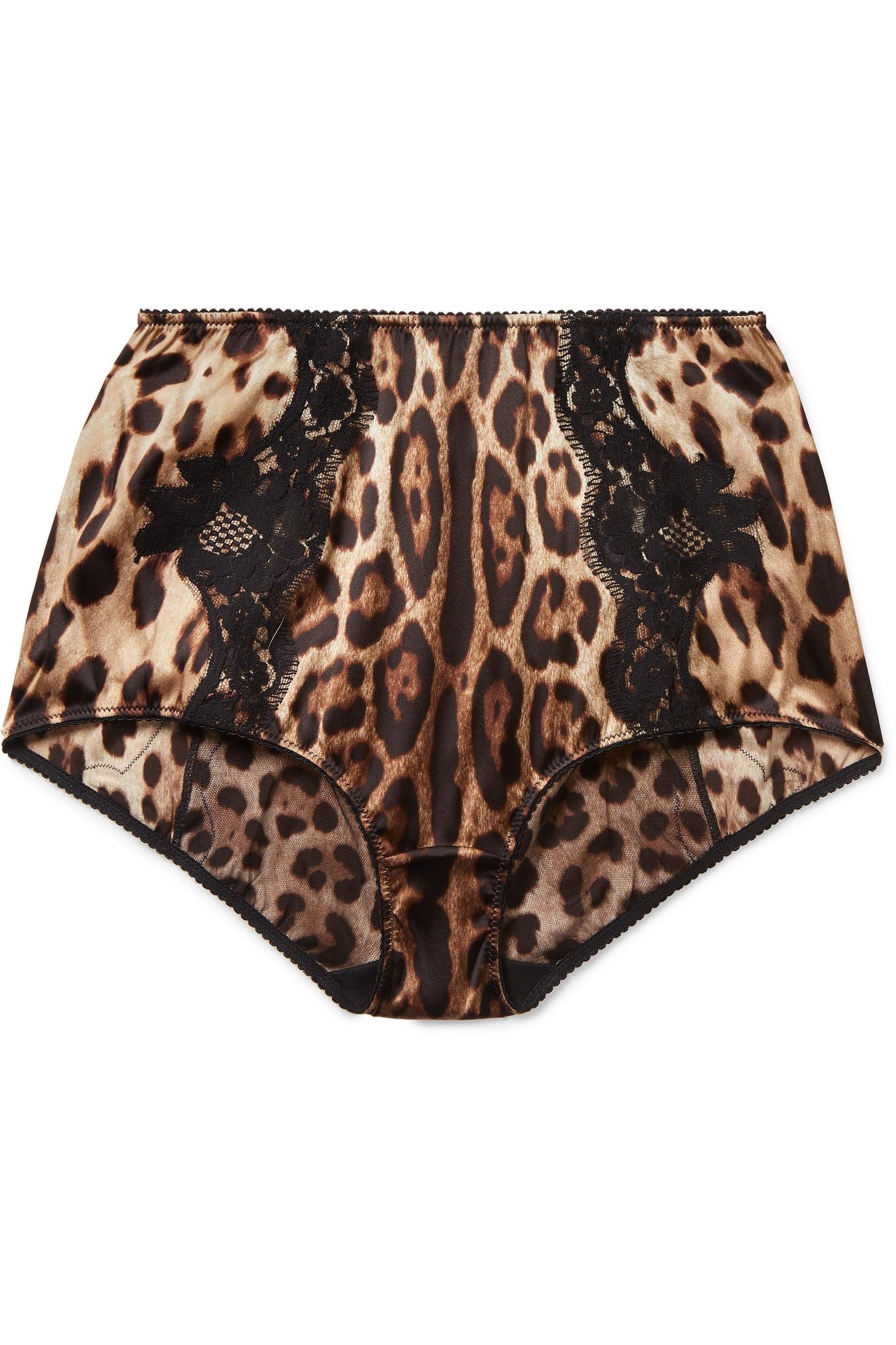 Lyst Dolce And Gabbana Lace Trimmed Leopard Print Stretch Silk Satin Briefs 