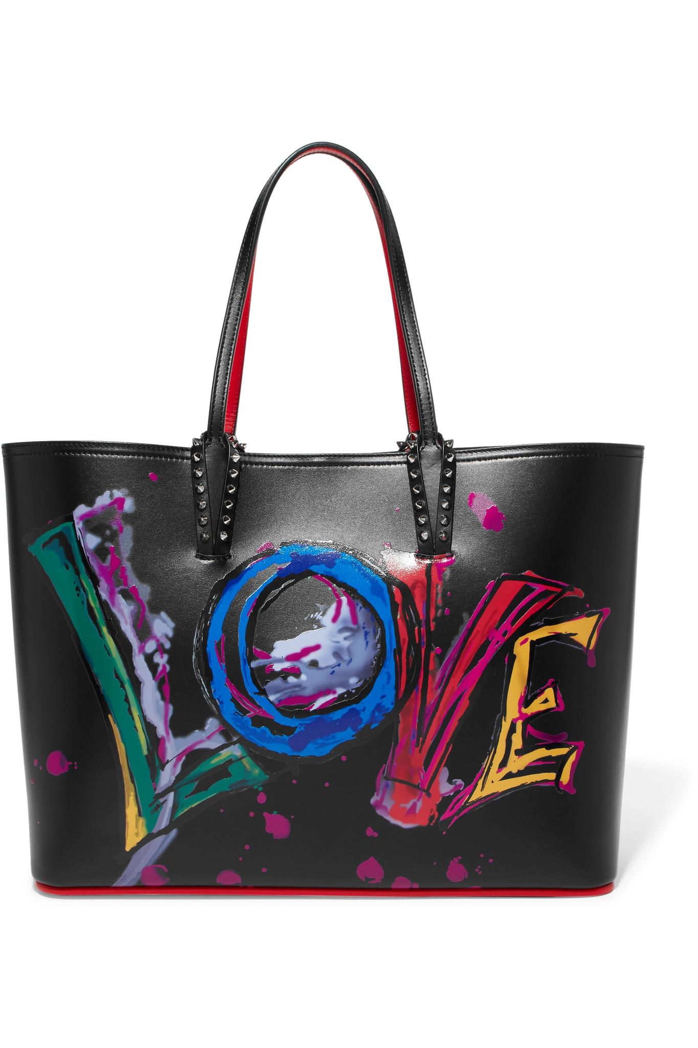 Christian Louboutin Cabata Spiked Printed Leather Tote in Black - Save ...
