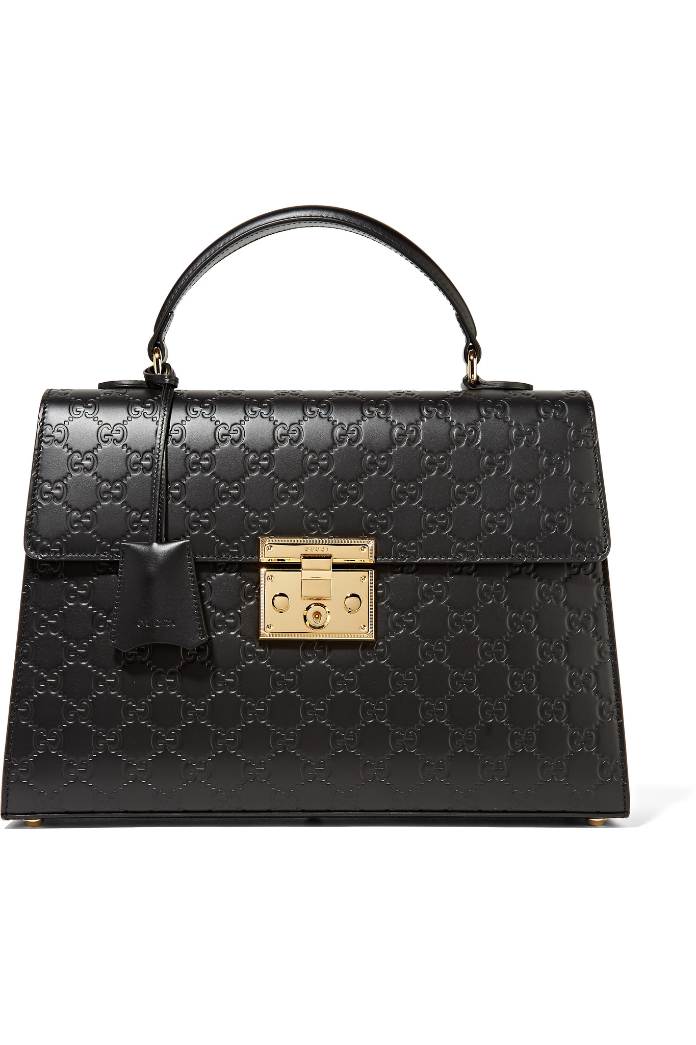 gucci padlock embossed leather tote in black