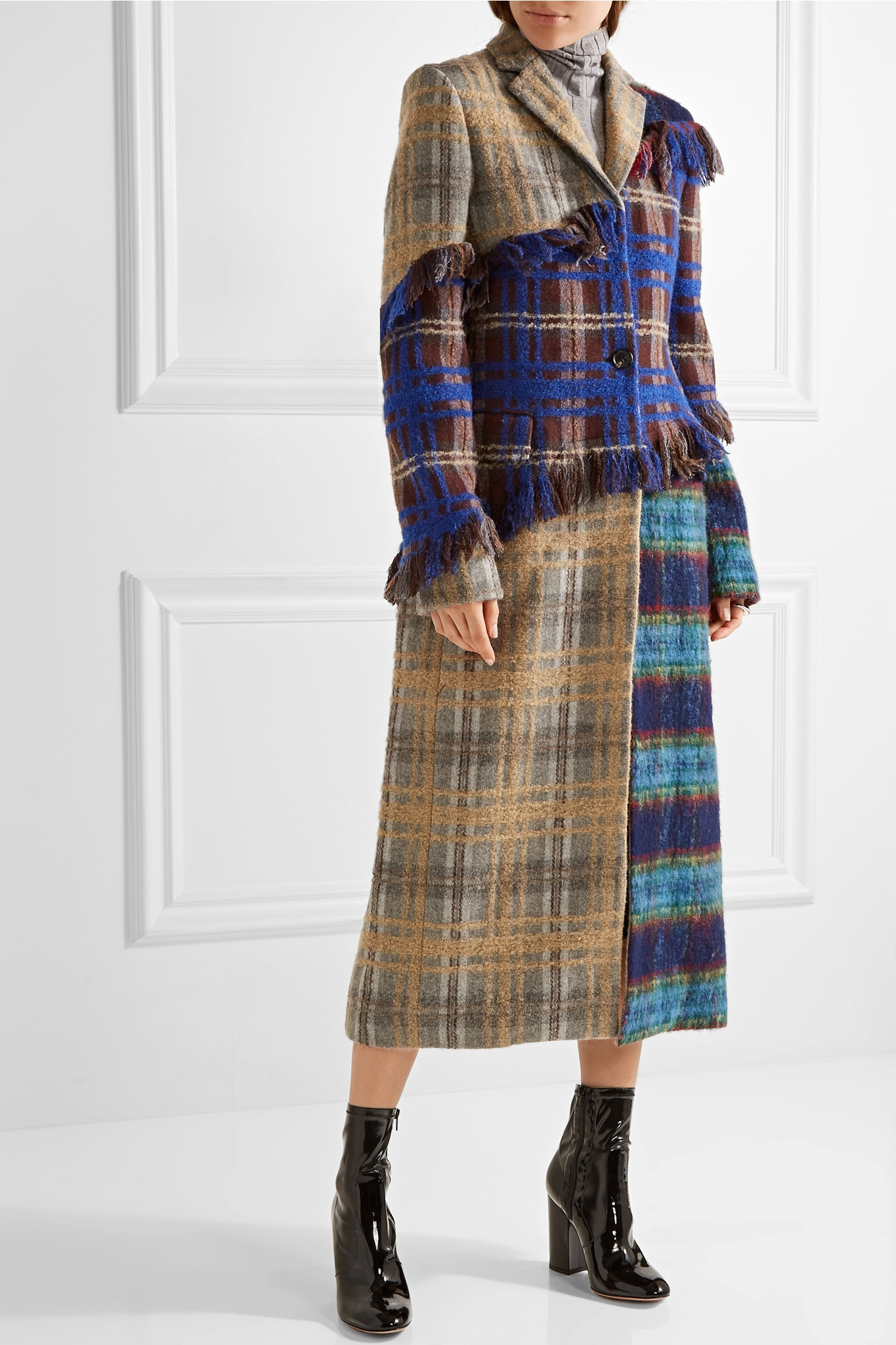 Lyst - Acne Studios Alexa Punk Pa Patchwork Checked Wool-blend Coat in Blue