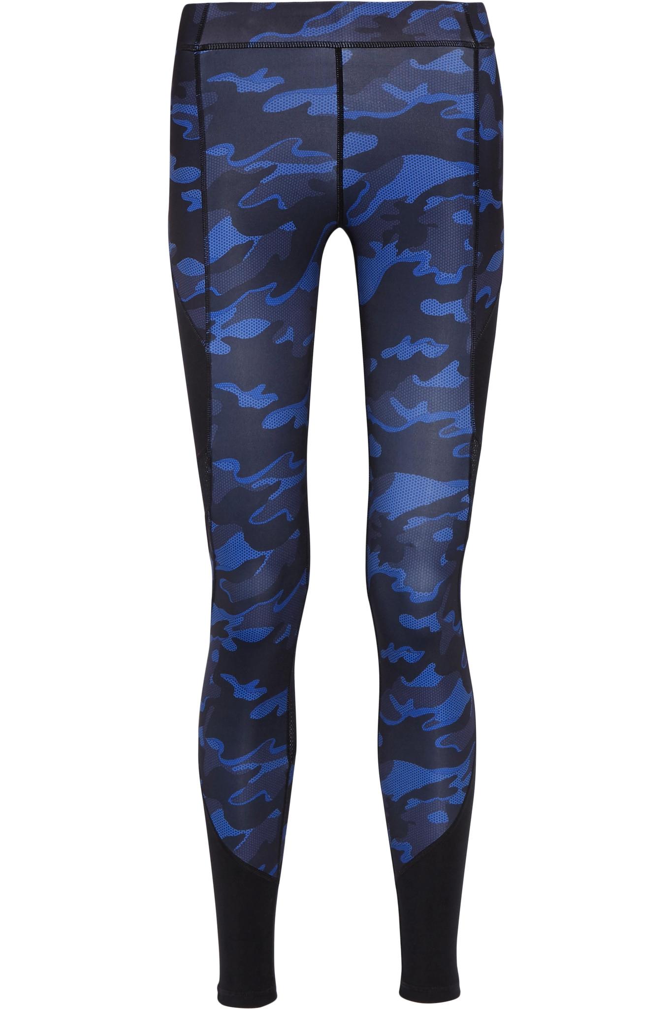 Ivy park Mesh-paneled Camouflage-print Stretch-jersey Leggings in Blue | Lyst