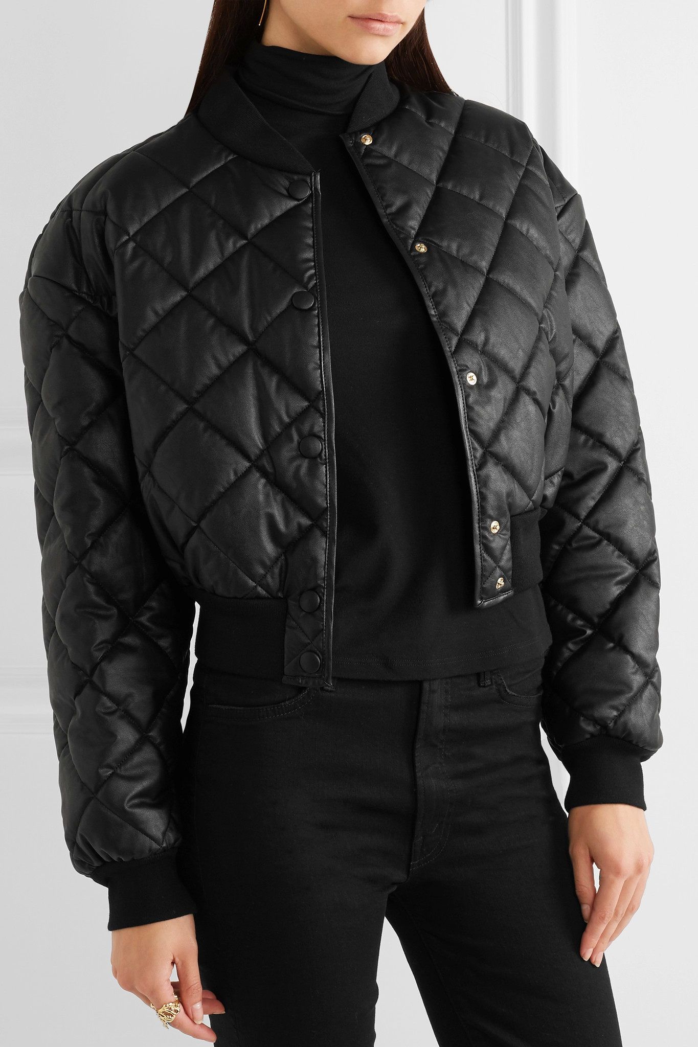 Stella mccartney Marisa Cropped Quilted Faux Leather Bomber Jacket in ...