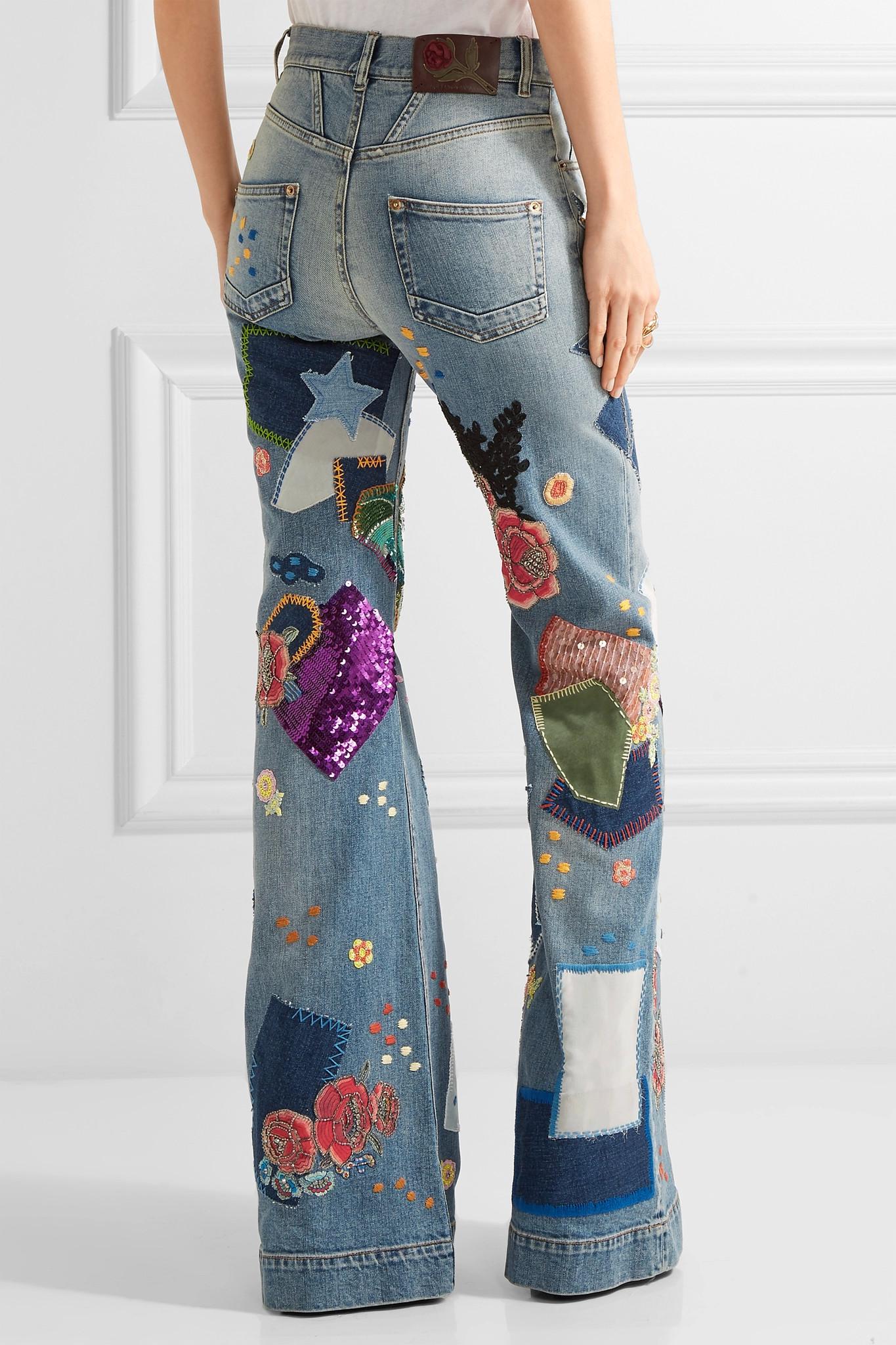 Lyst - Roberto Cavalli Patchwork Flared Jeans in Blue