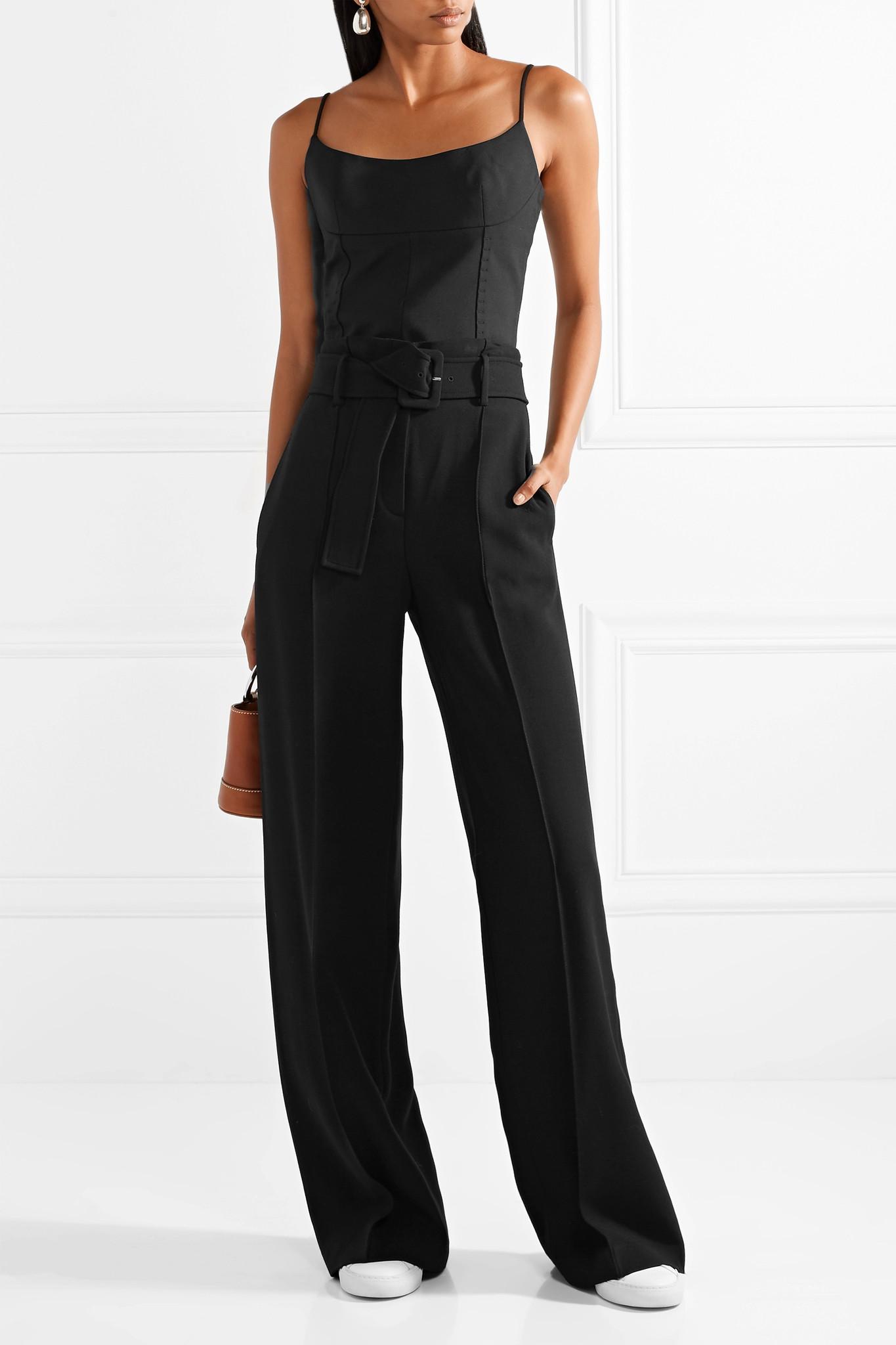 Lyst - Theory Belted Crepe Wide-leg Pants in Black