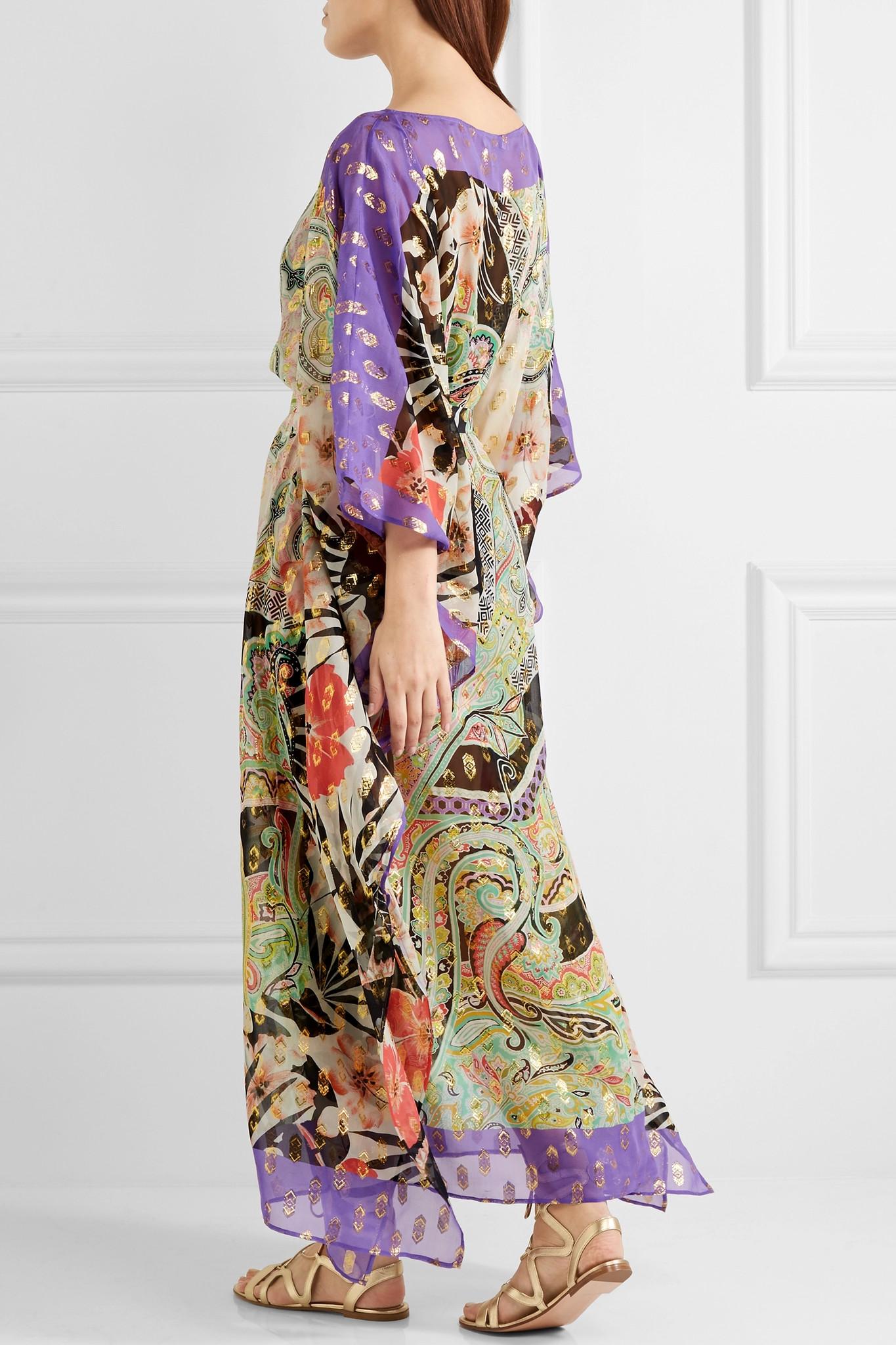 Etro Metallic Silk-blend Jacquard Kaftan in Purple | Lyst