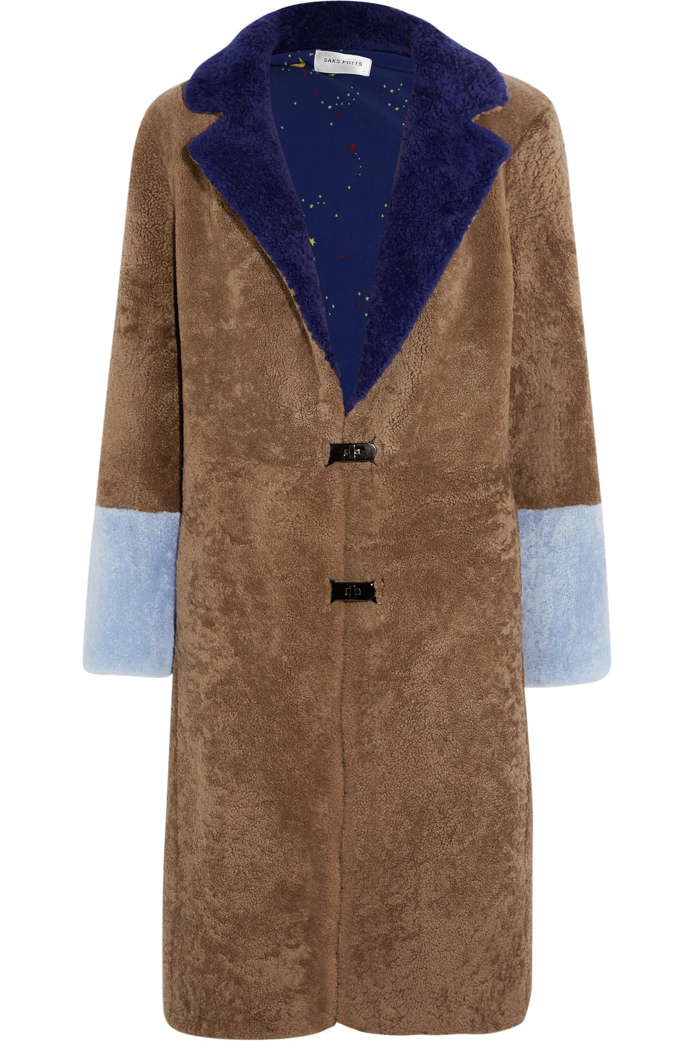 Lyst - Saks Potts Febbe Color-block Shearling Coat in Brown