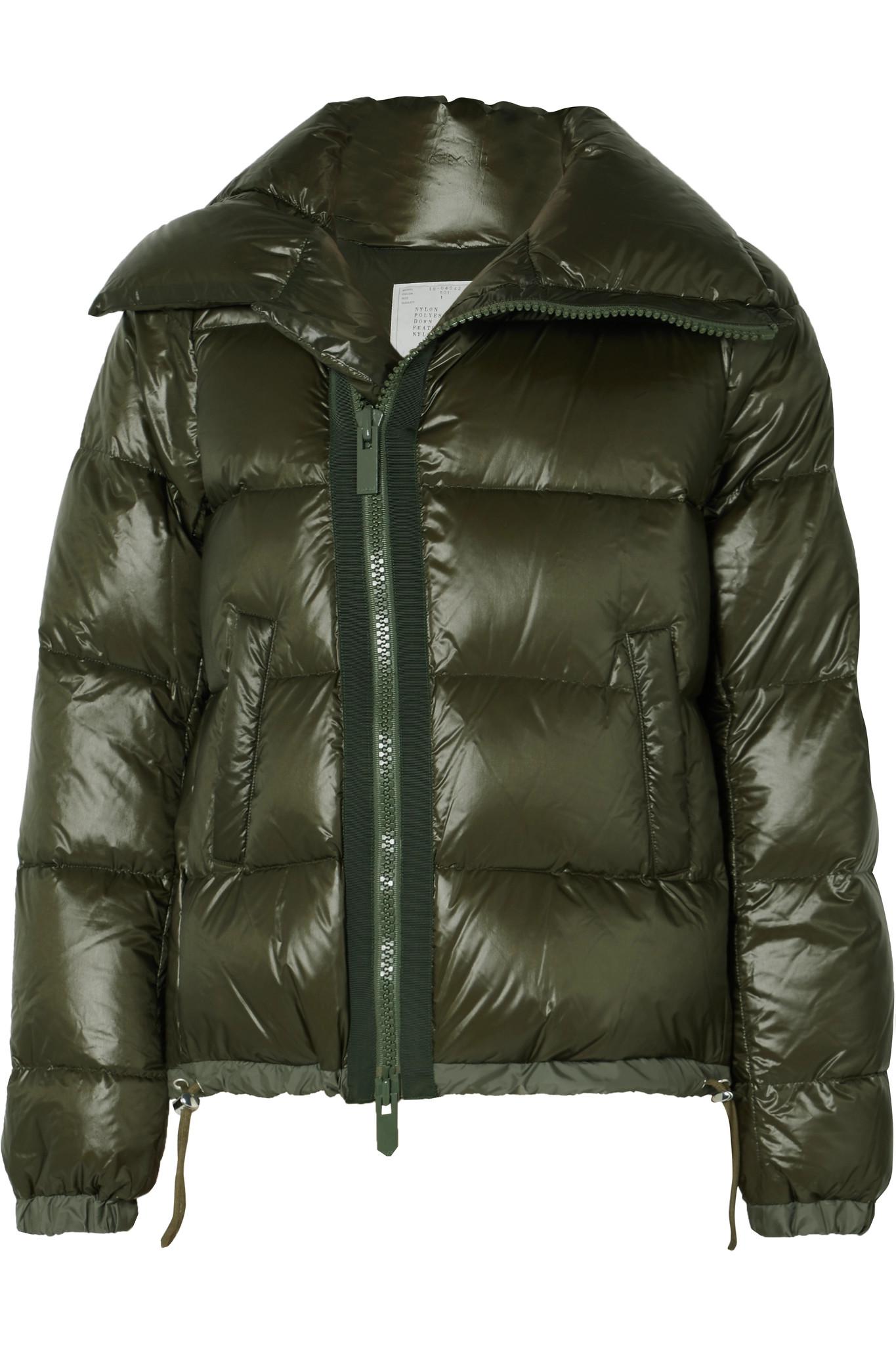 Kaki Doudoune En Duvet Sacai Vert Et Tissu Technique BBFqZ7