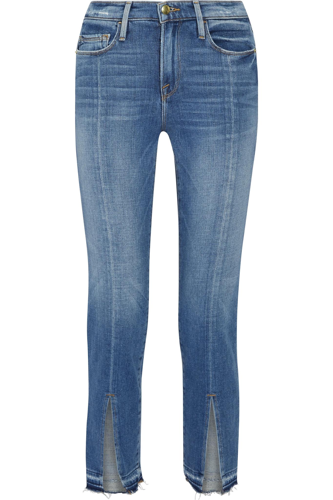 Lyst - Frame Le Nouveau Distressed Mid-ride Straight-leg Jeans in Blue