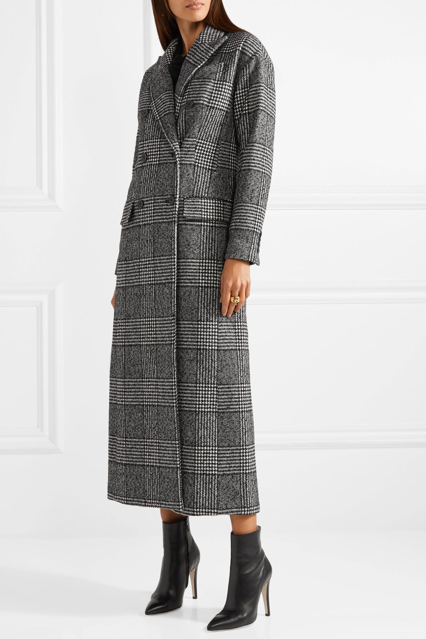 Michael Michael Kors Double Breasted Checked Wool Blend Coat In Black