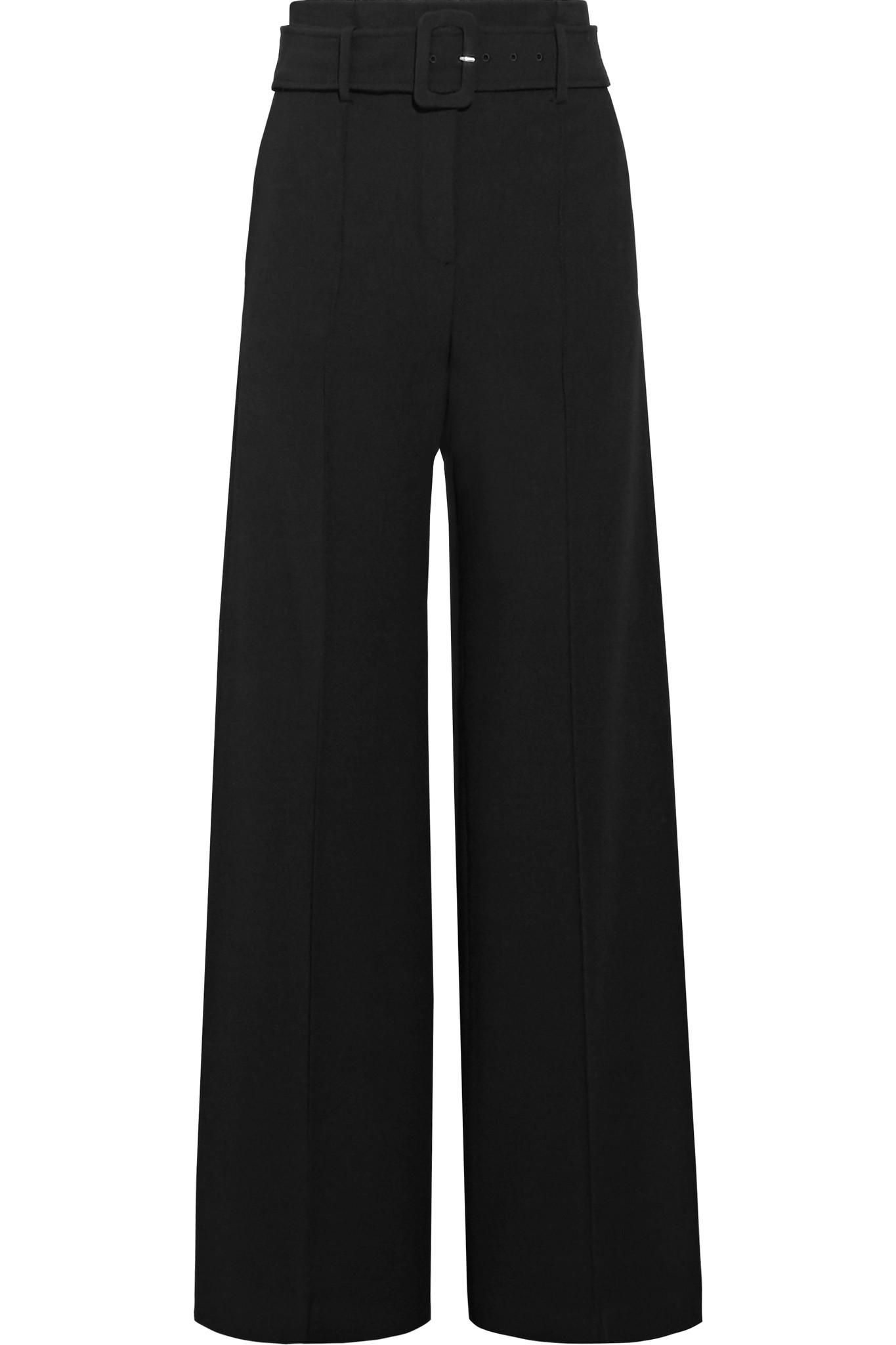 Lyst - Theory Belted Crepe Wide-leg Pants in Black