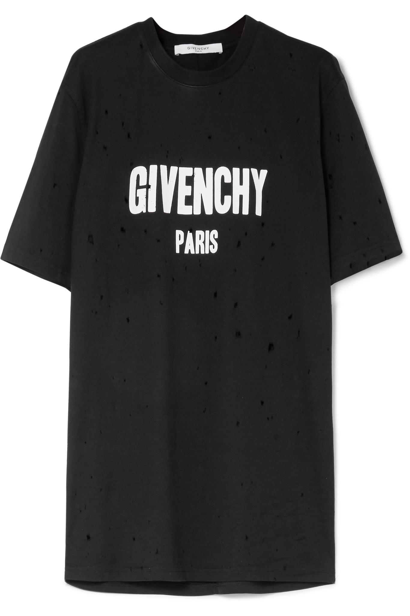 Lyst - Givenchy Oversized Distressed Printed Cotton-jersey T-shirt in Black