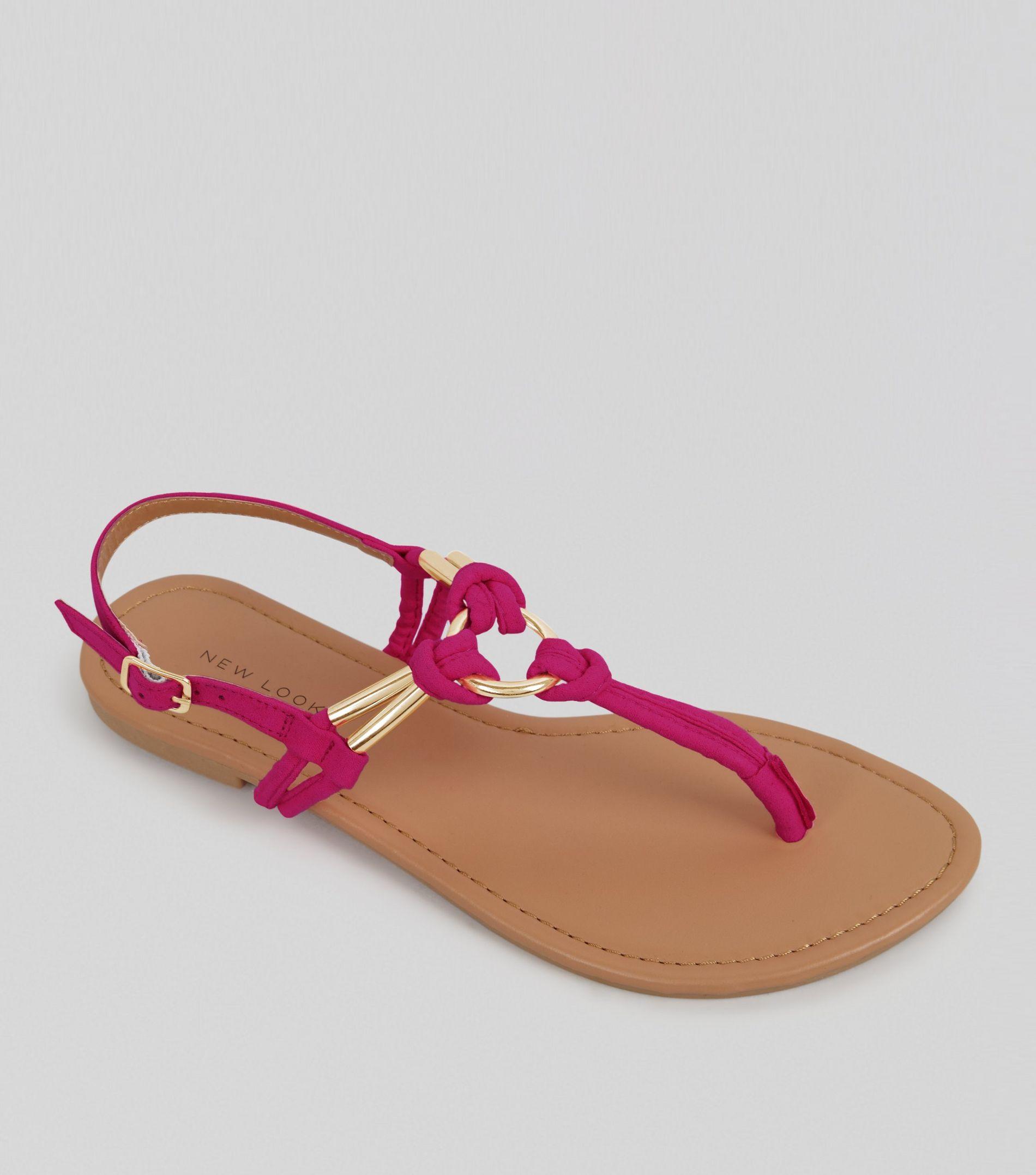 New look Bright Pink Metal Ring Toe Post Sandals in Pink | Lyst
