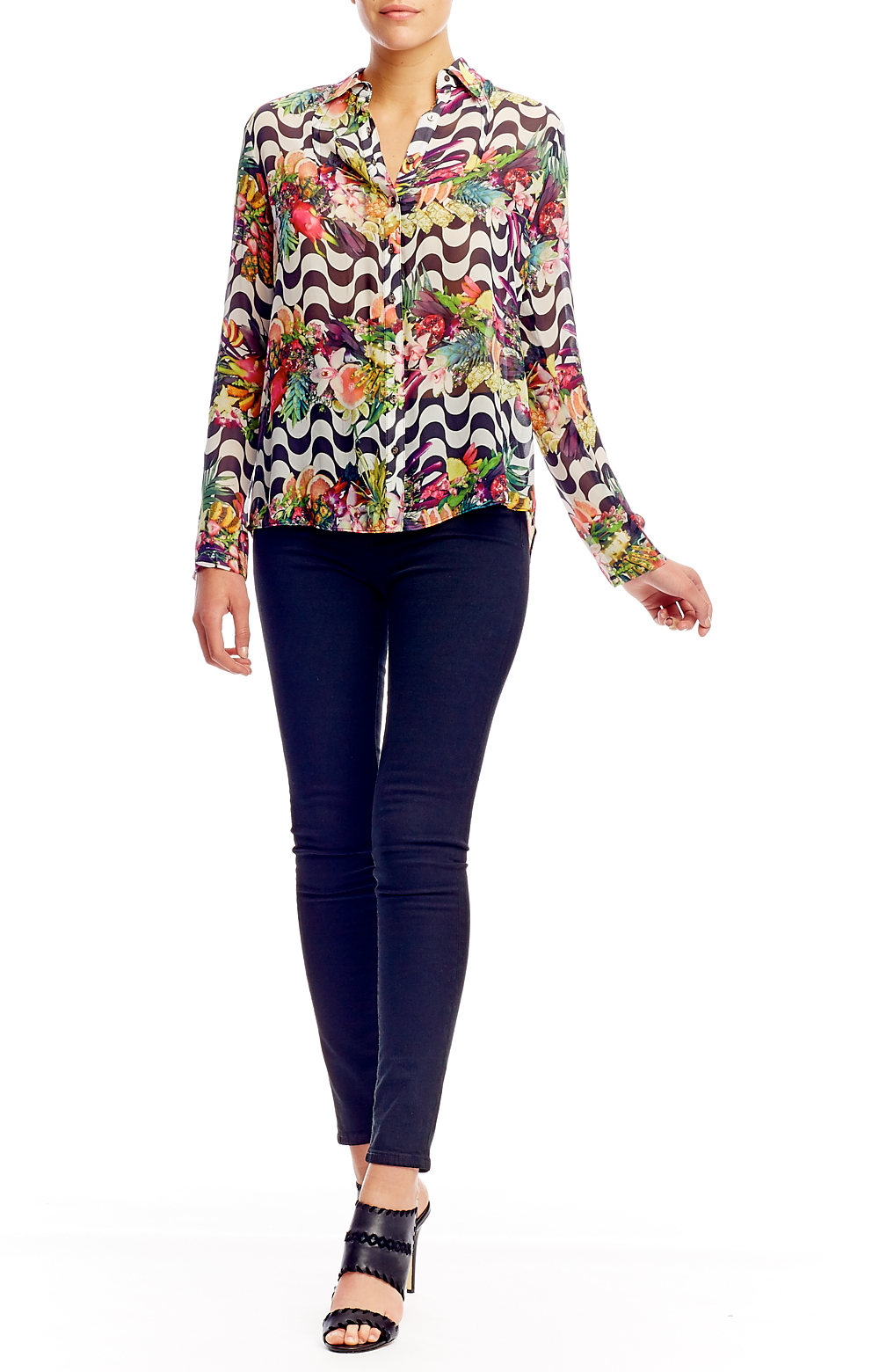 Nicole miller Sidewalk Fruit Stripe Shirt in Blue