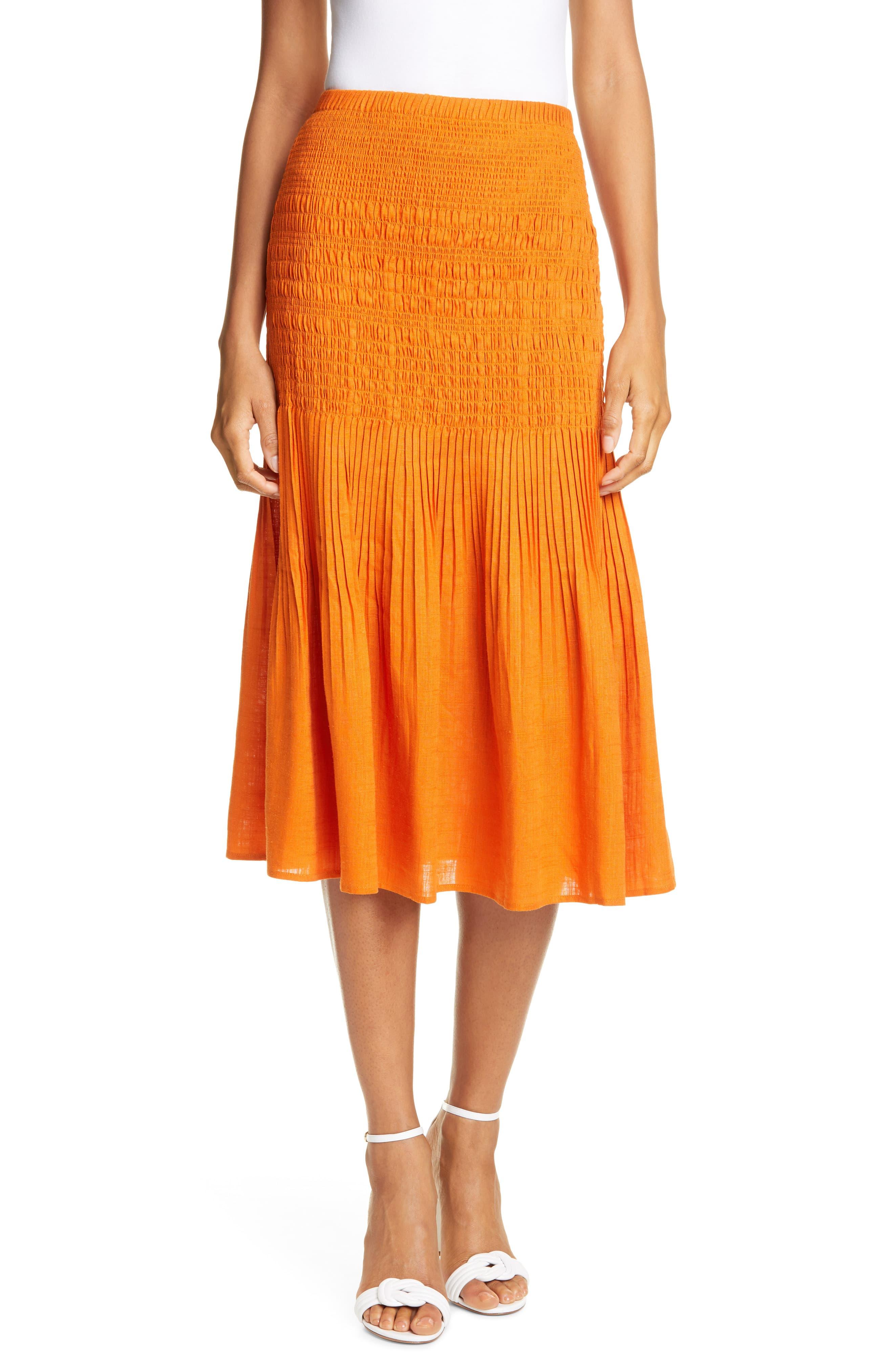 Nicholas Smocked Midi Skirt in Orange - Lyst