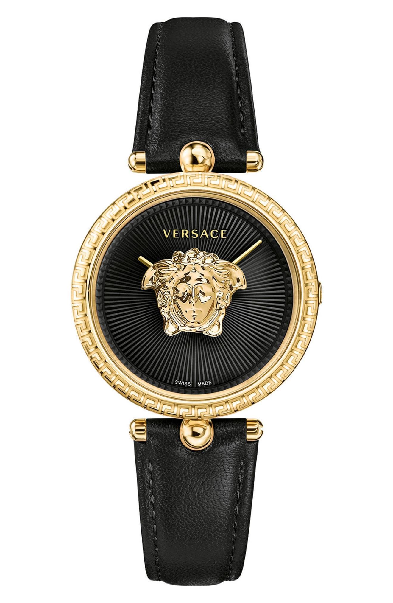 Versace Palazzo Empire Leather Strap Watch in Metallic - Lyst