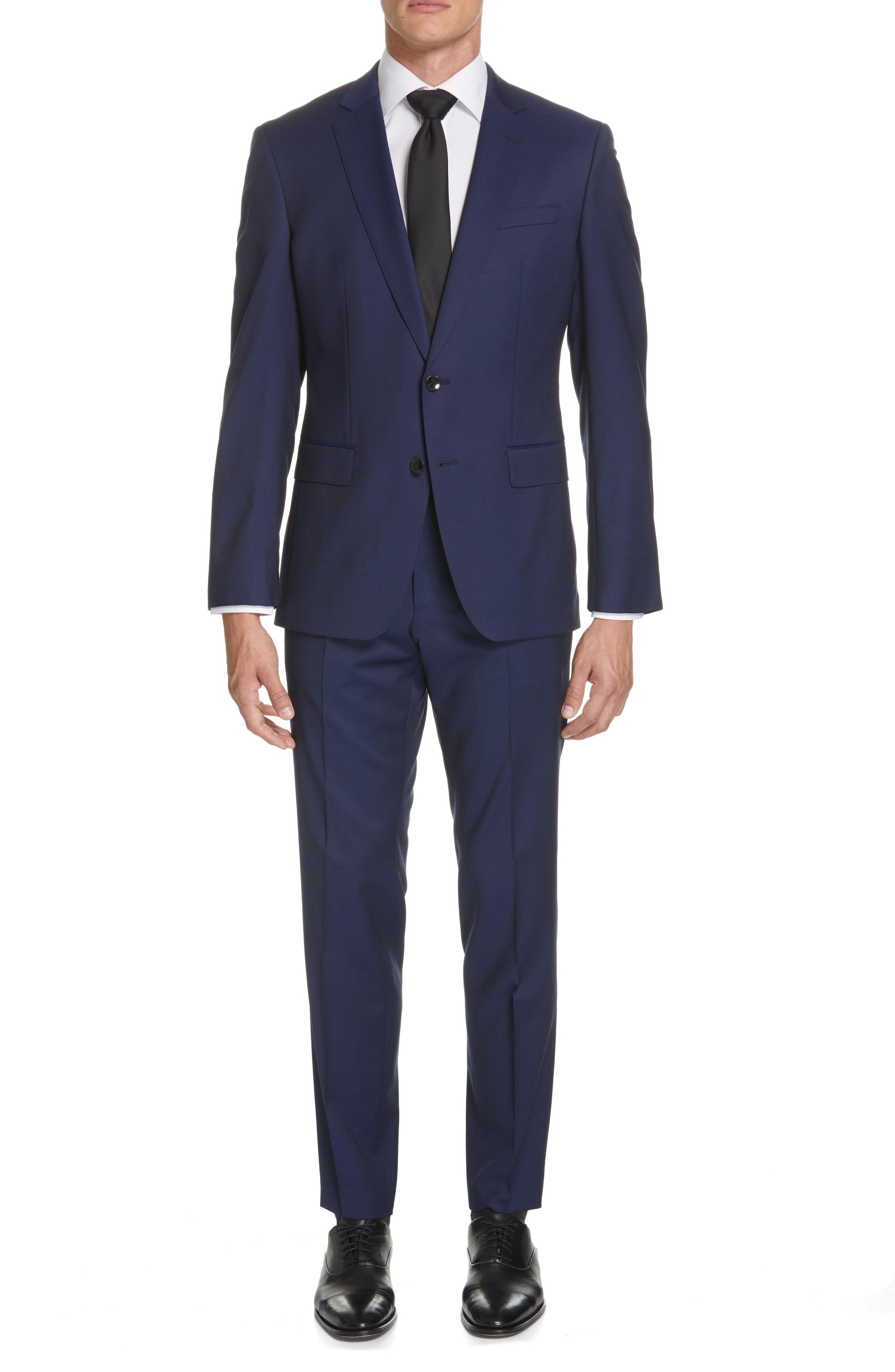Lyst - BOSS Huge/genius Trim Fit Solid Wool Suit in Blue for Men