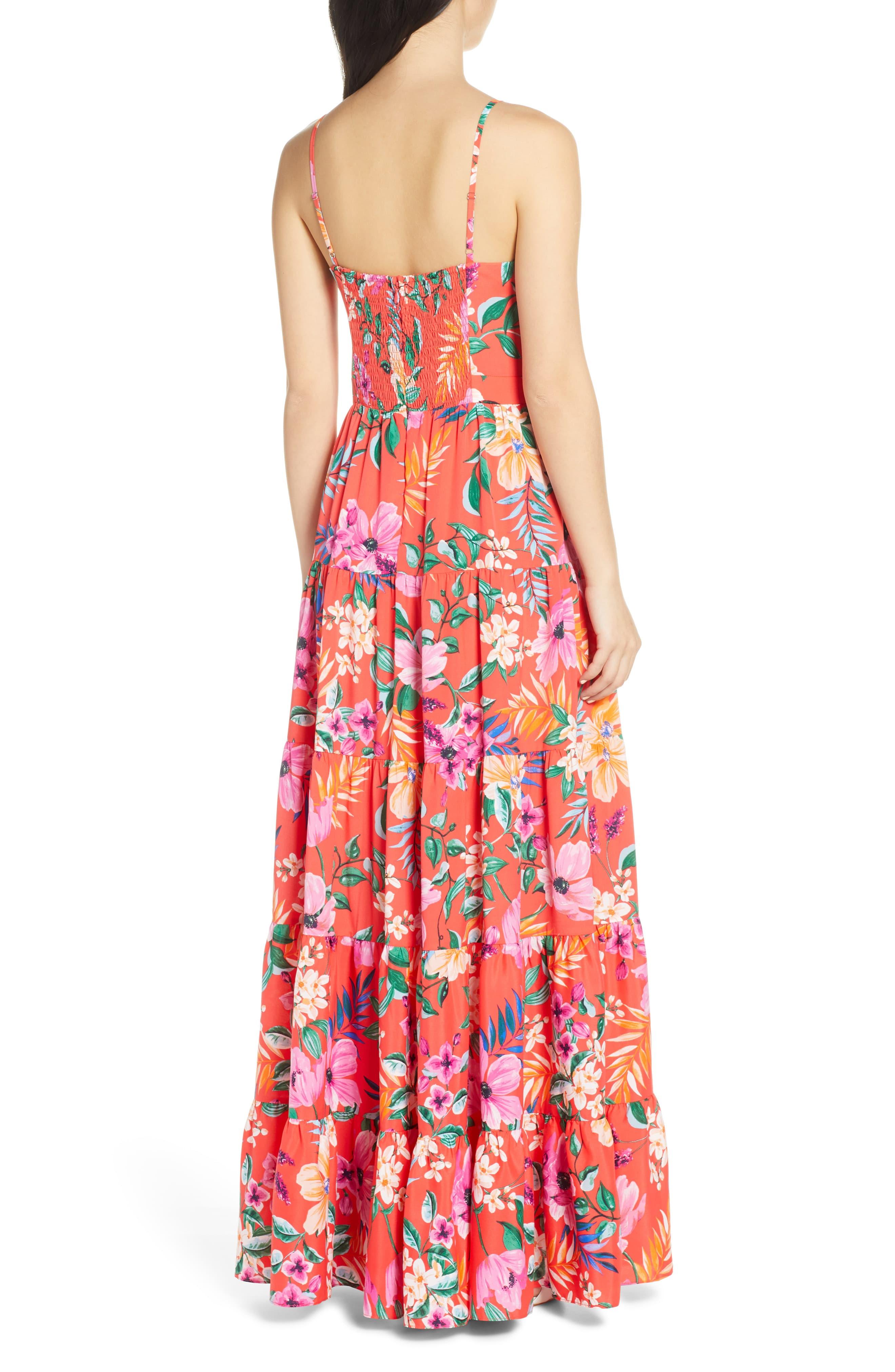 Eliza J Floral Tie Front Tiered Maxi Sundress in Red - Lyst