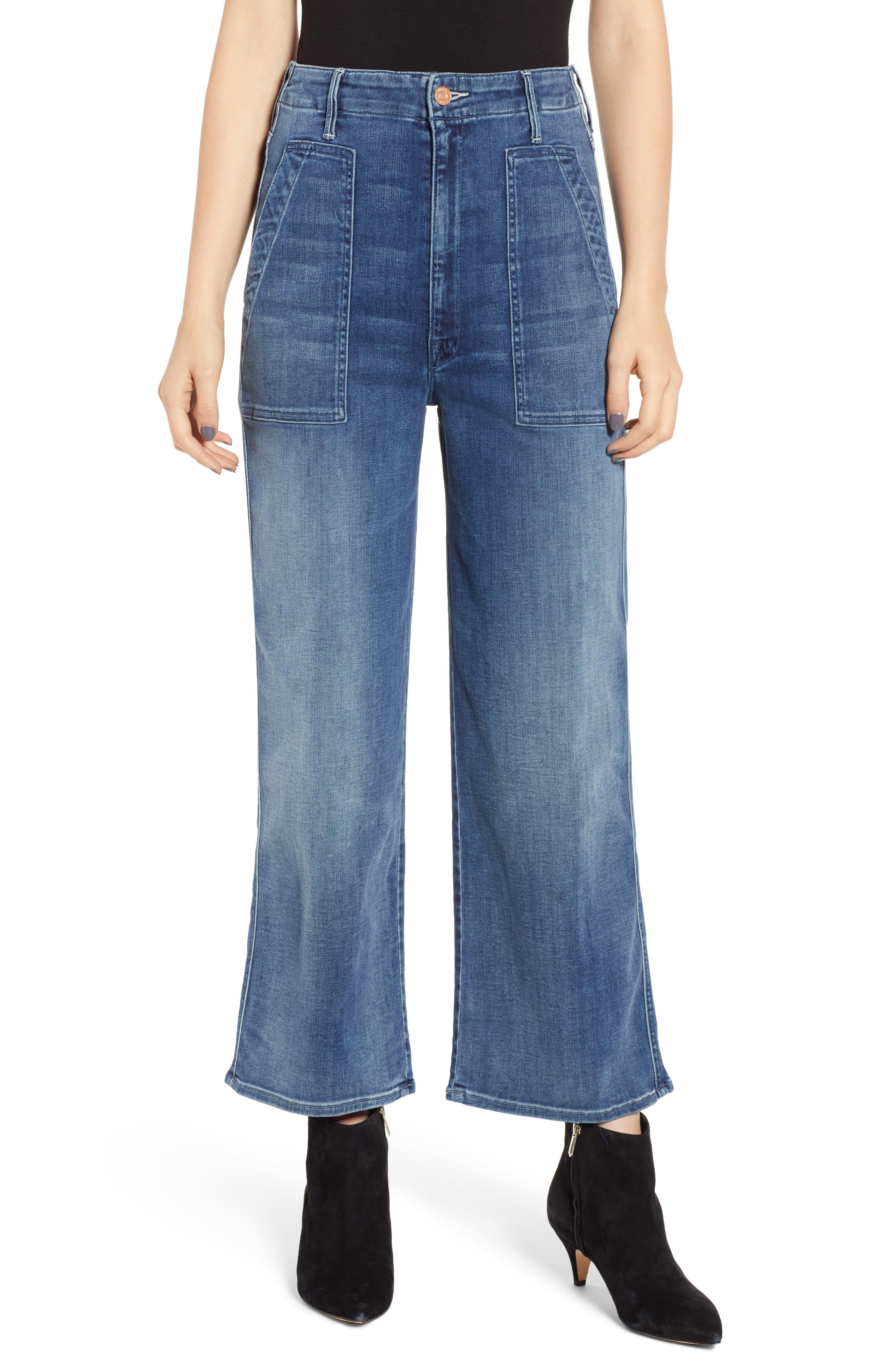 Lyst - Mother Greaser Patch Pocket High Waist Crop Wide Leg Jeans in Blue