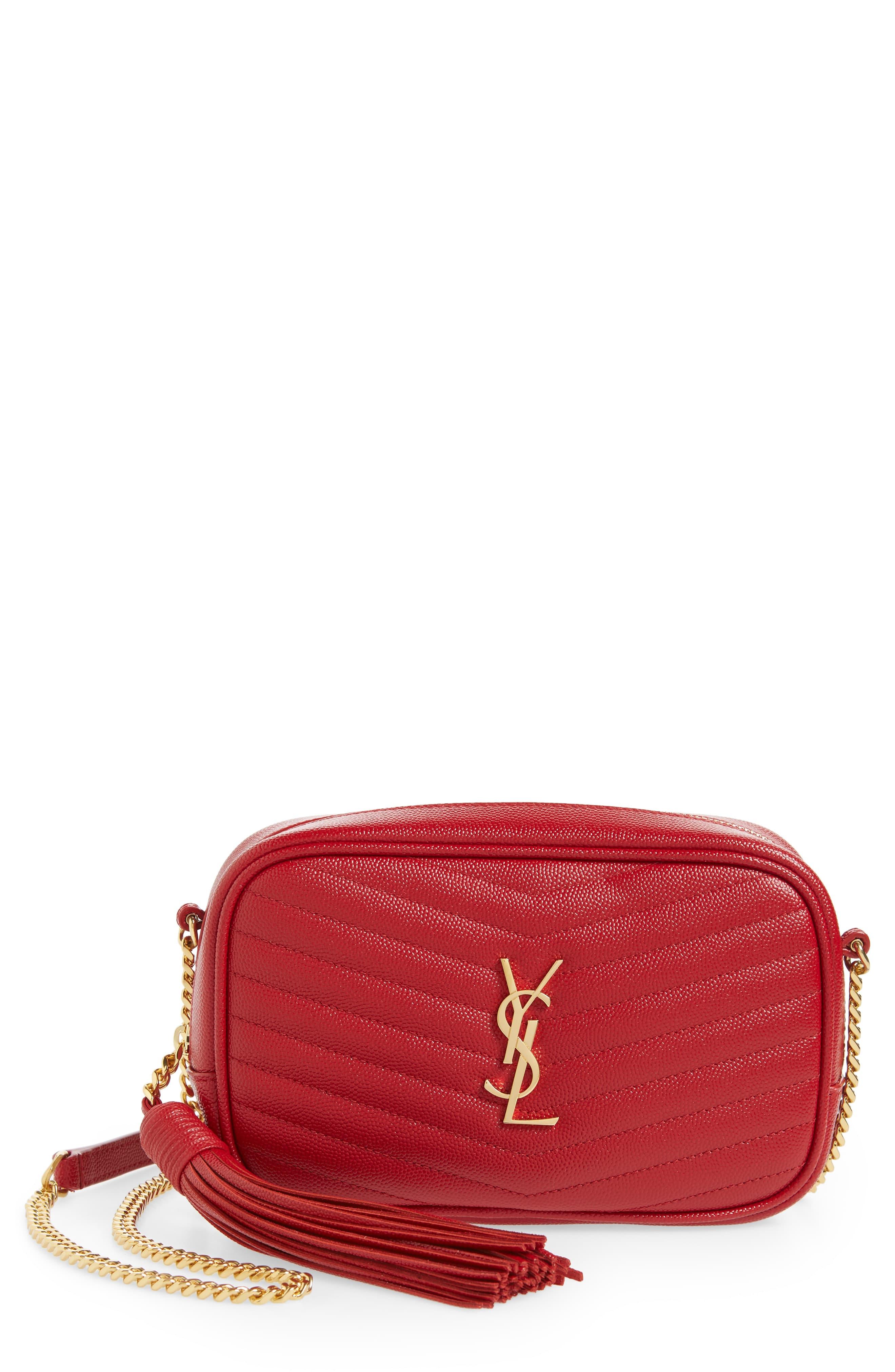 Saint Laurent Mini Lou Quilted Leather Crossbody Bag in Red - Lyst