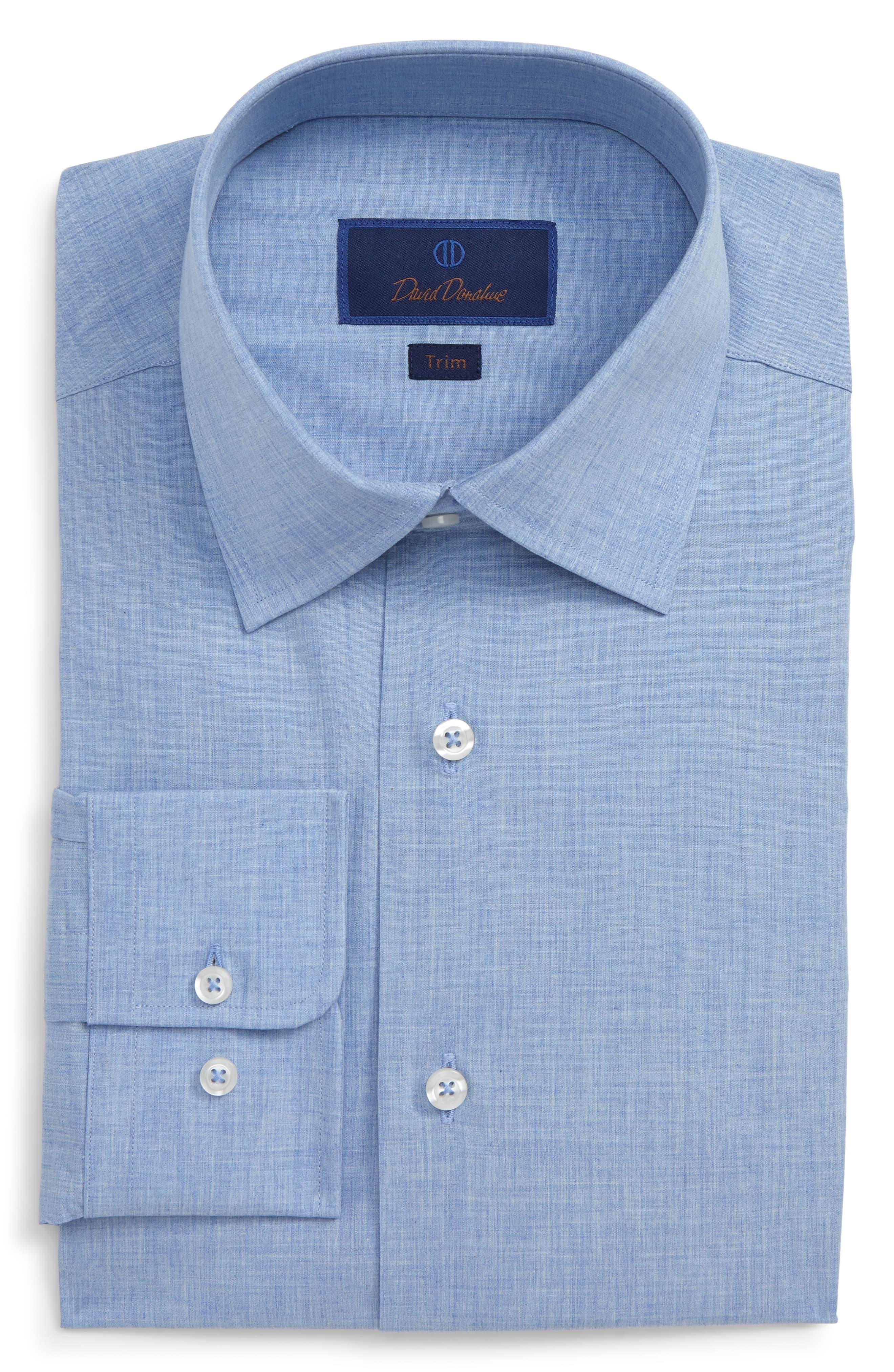 David Donahue Trim Fit Solid Dress Shirt in Blue for Men - Lyst