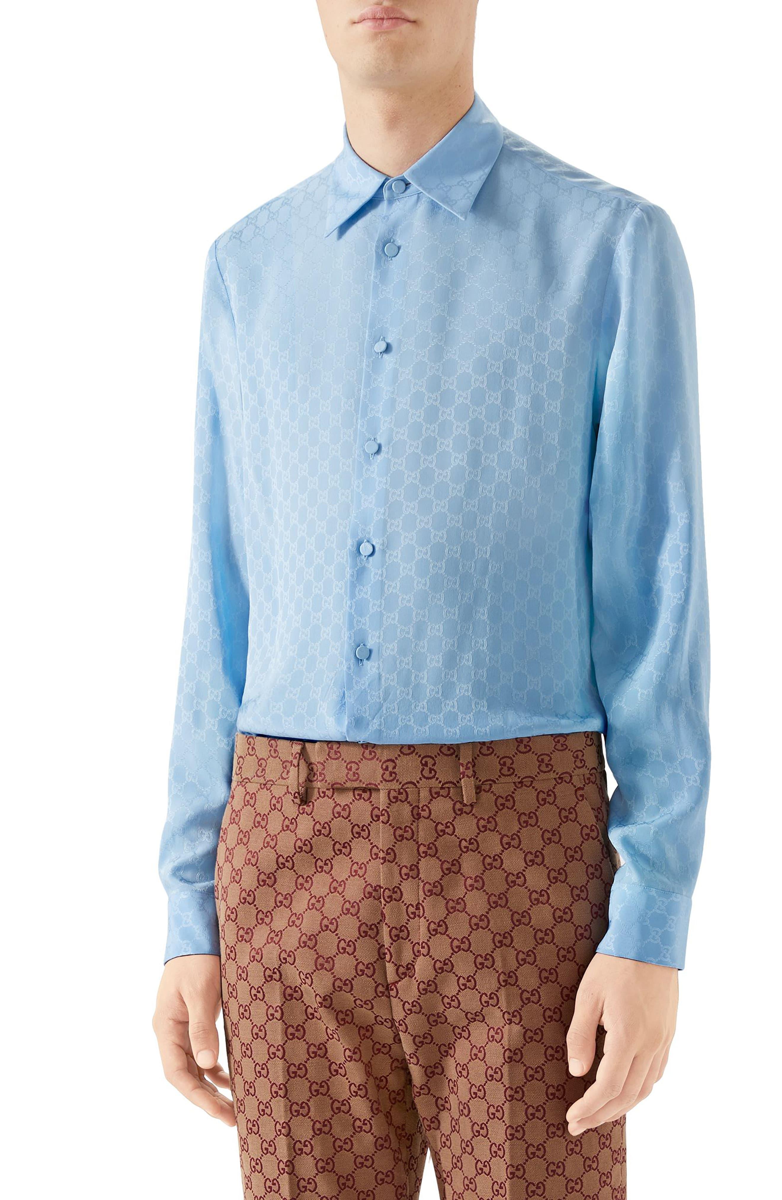 Gucci Men's GG Silk Crêpe Shirt Sky Blue in Blue for Men Lyst