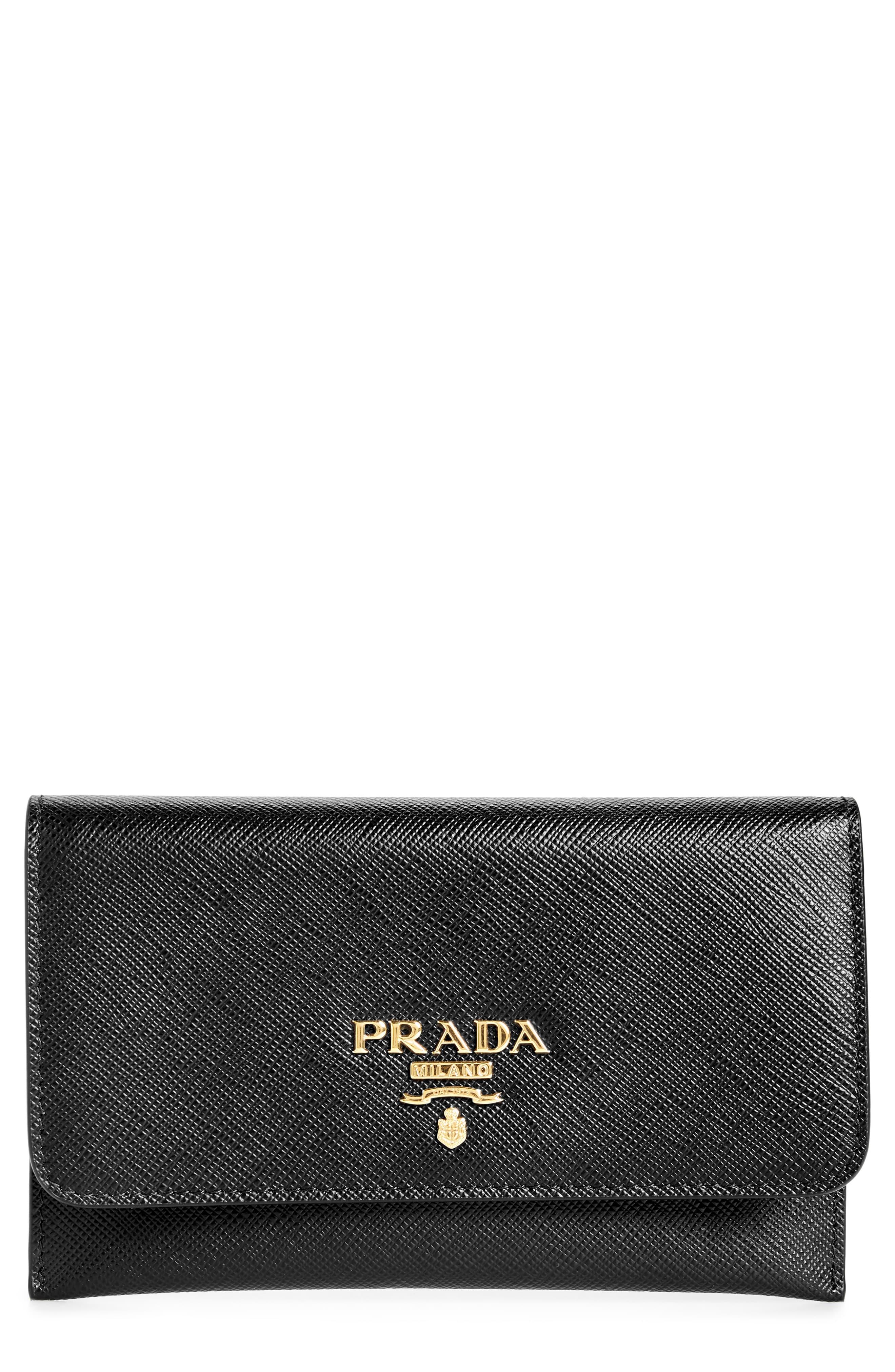 Prada Saffiano Leather Envelope Card Case in Black - Lyst