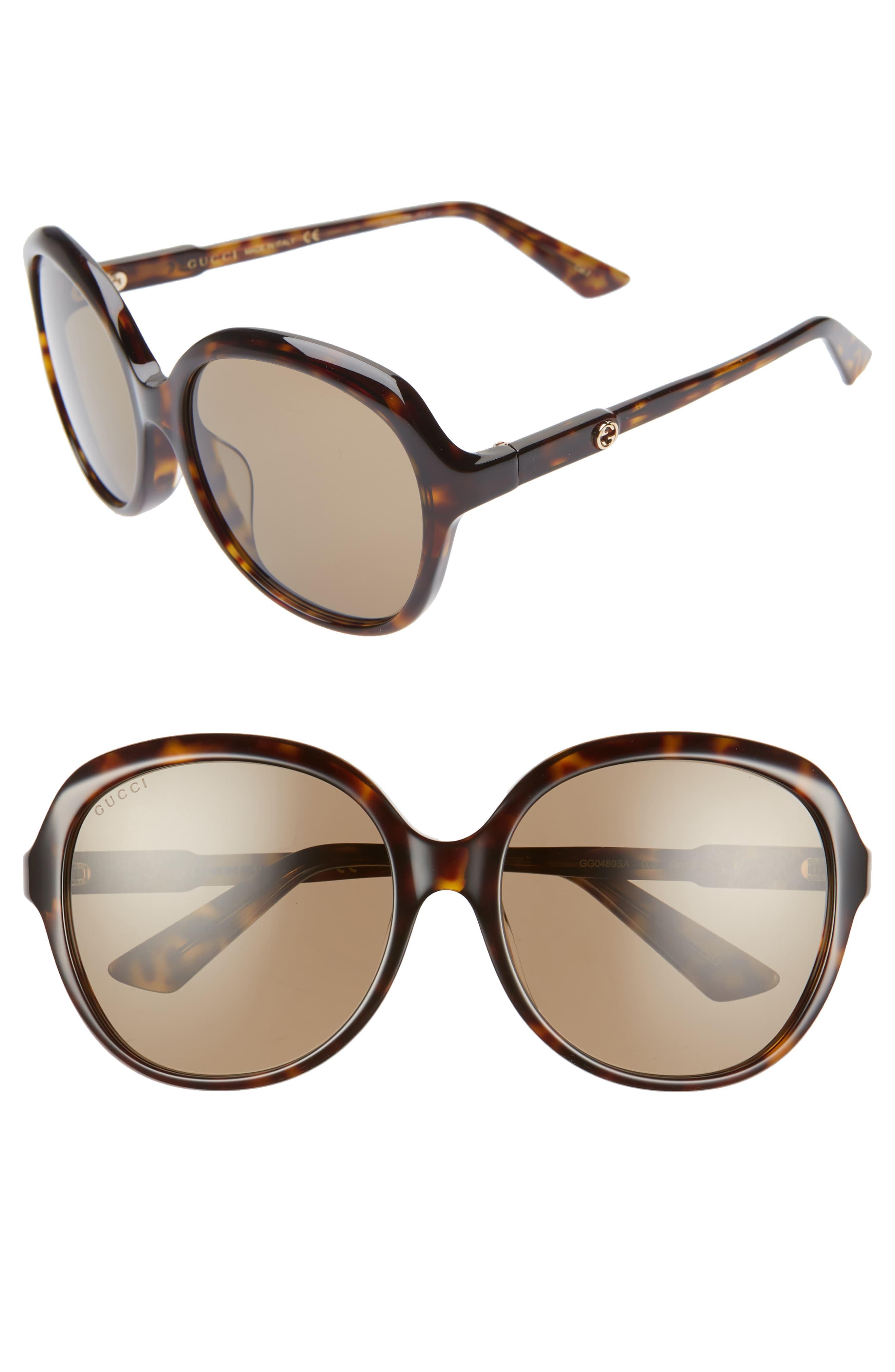 Gucci 58mm Round Sunglasses - Havana/ Solid Brown in Brown - Lyst