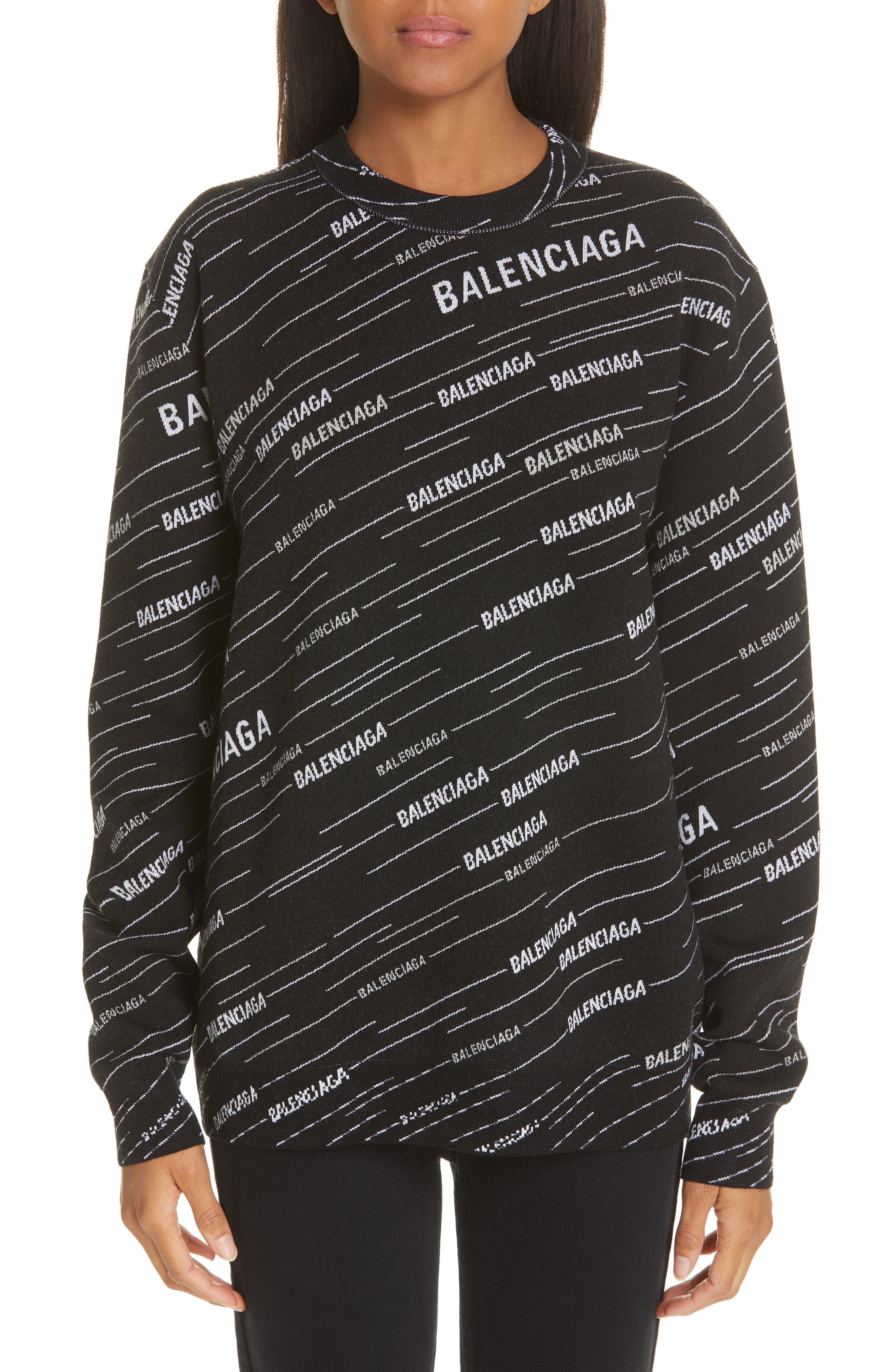 Balenciaga Logo Intarsia Crew Neck Sweater - Lyst