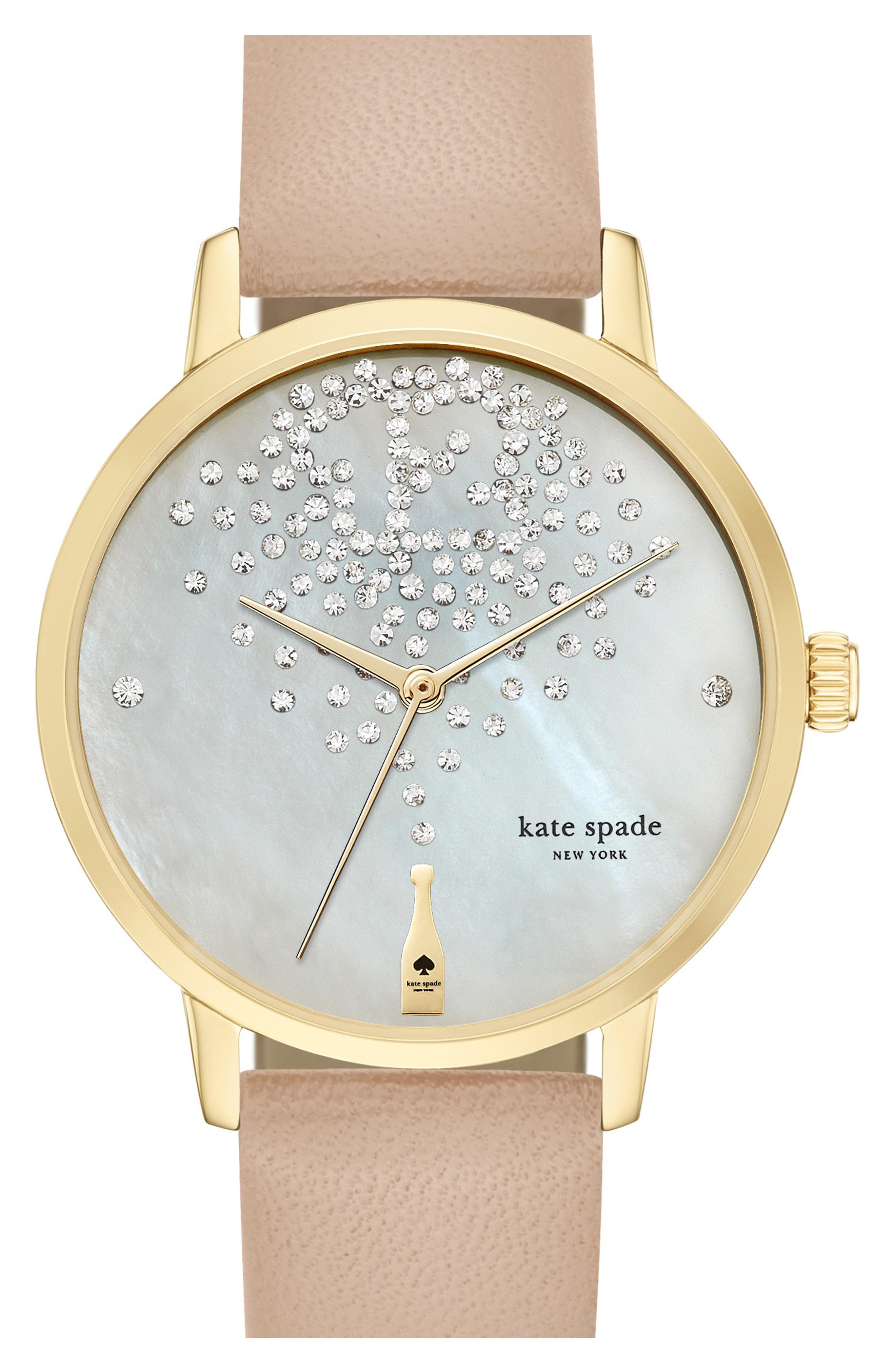Kate Spade Vachetta Silver Metro Leather Strap Watch 