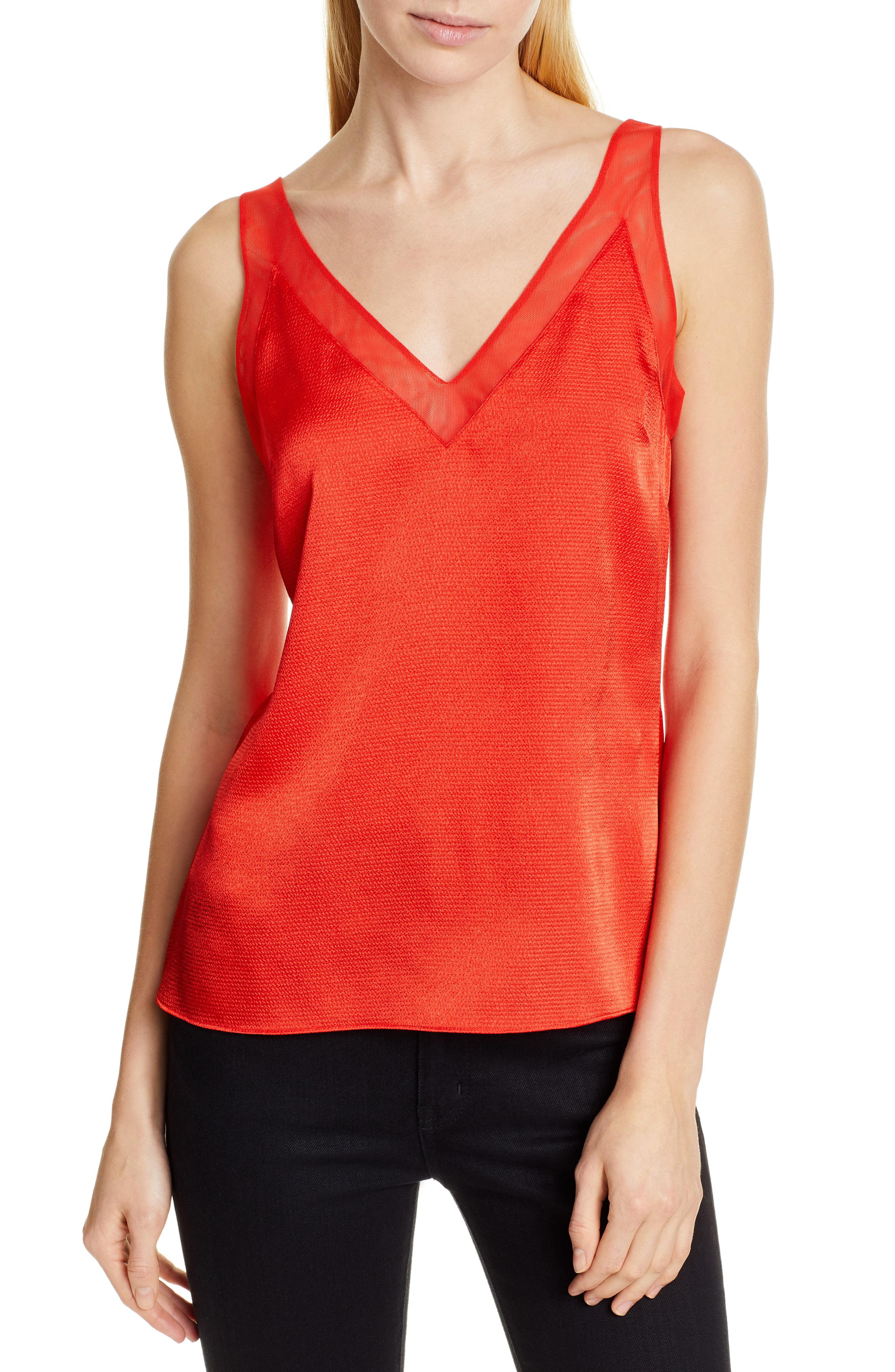 Lyst Ted Baker Mesh Trim Textured Satin Camisole in Orange