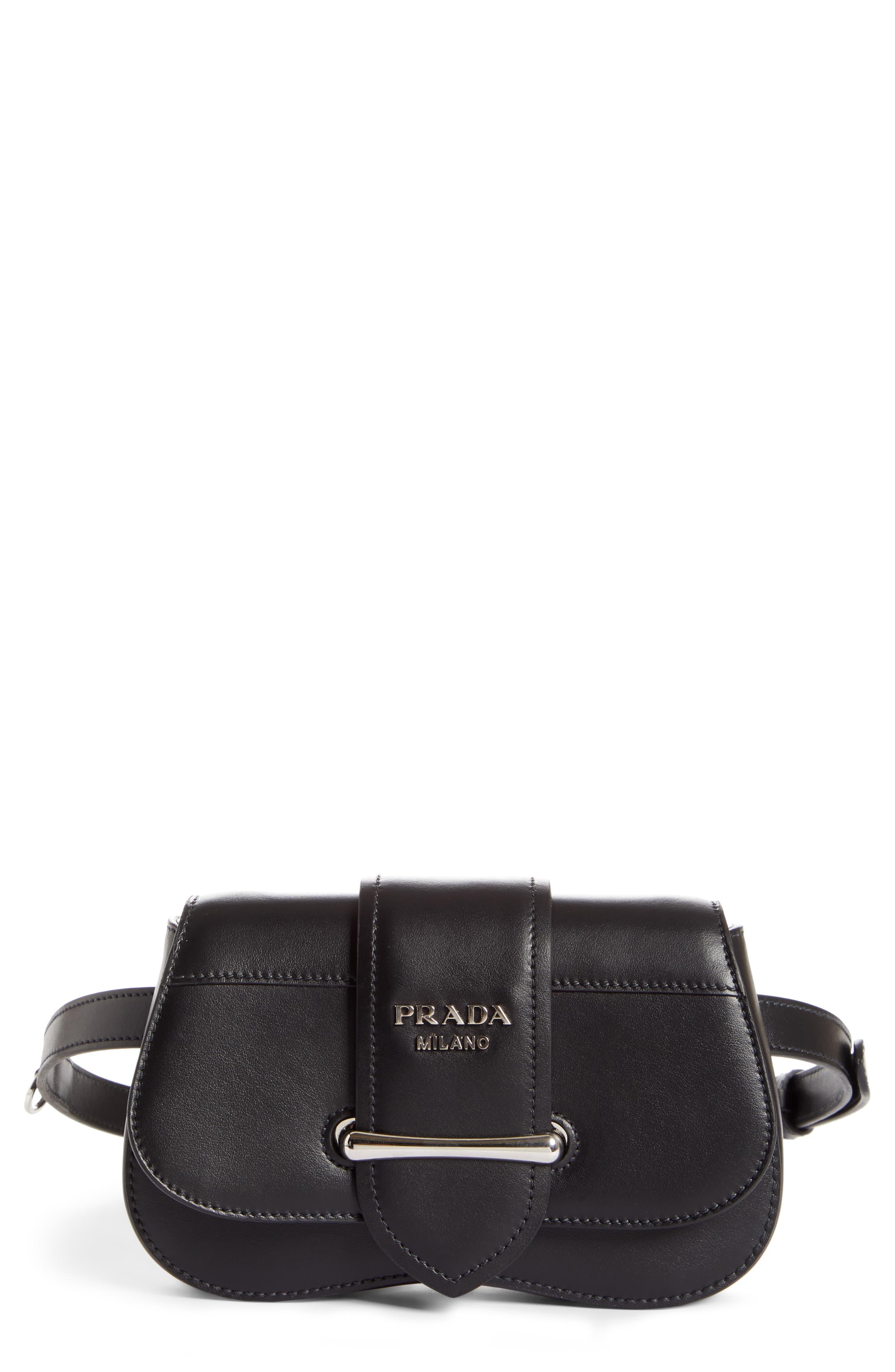 Prada Convertible Calfskin Leather Belt Bag in Black - Lyst