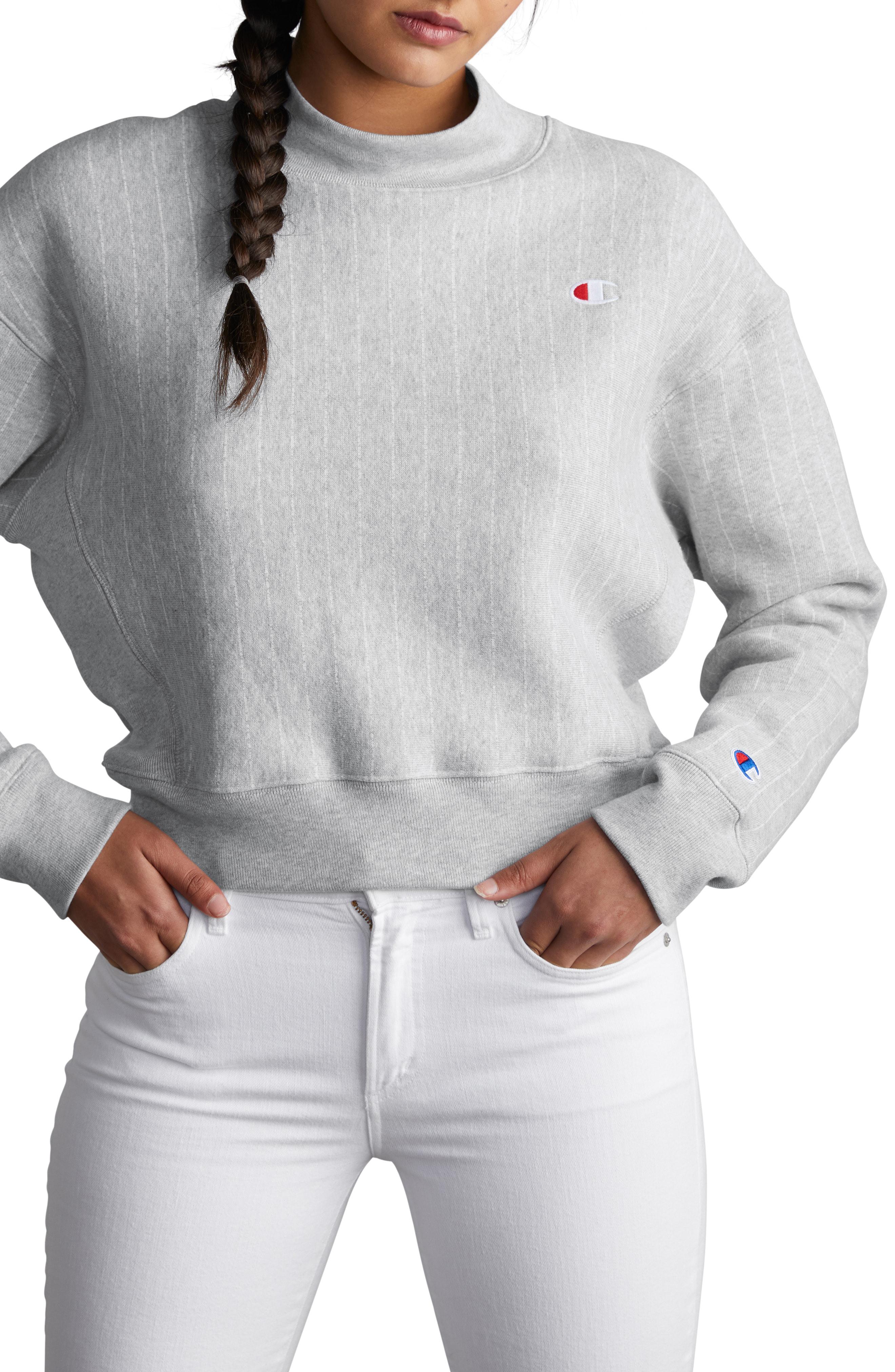 Download Lyst - Champion Mock Neck Reverse Panel Crop Sweatshirt in ...