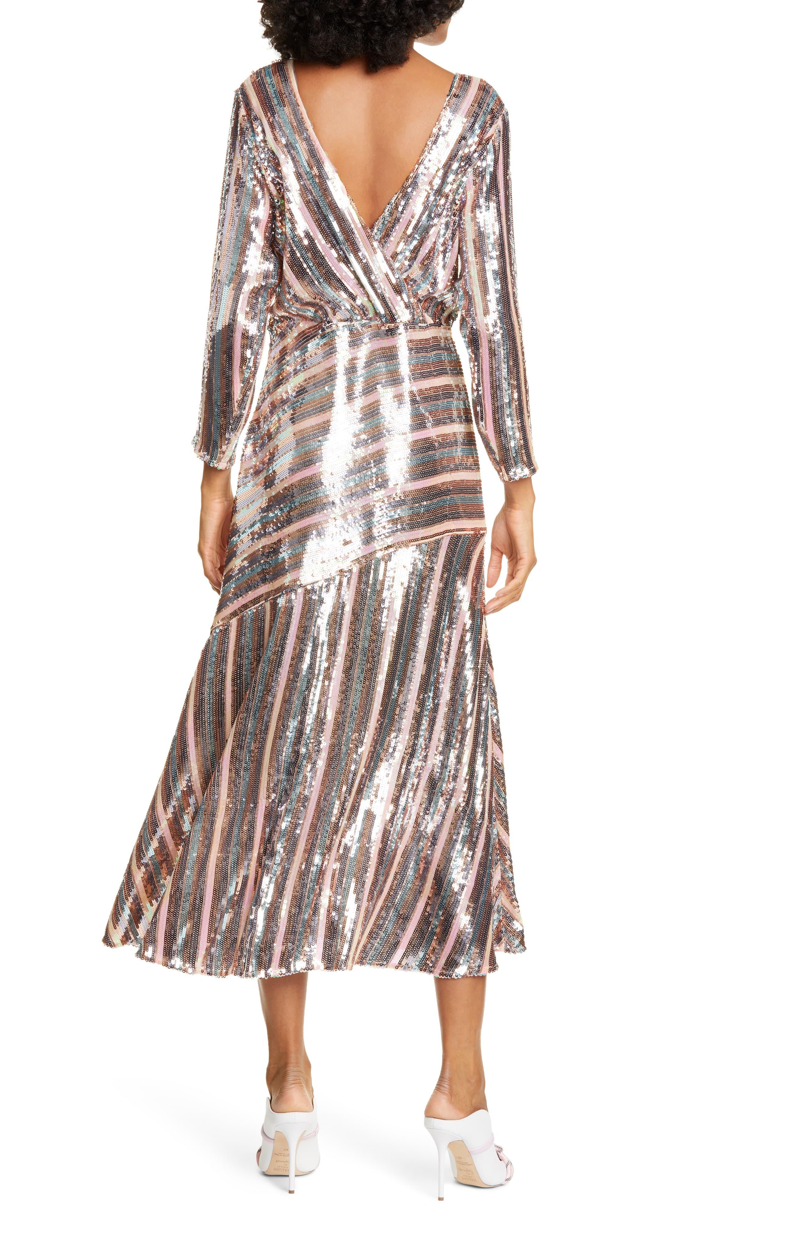 RIXO London Tyra Sequin Stripe Dress - Lyst