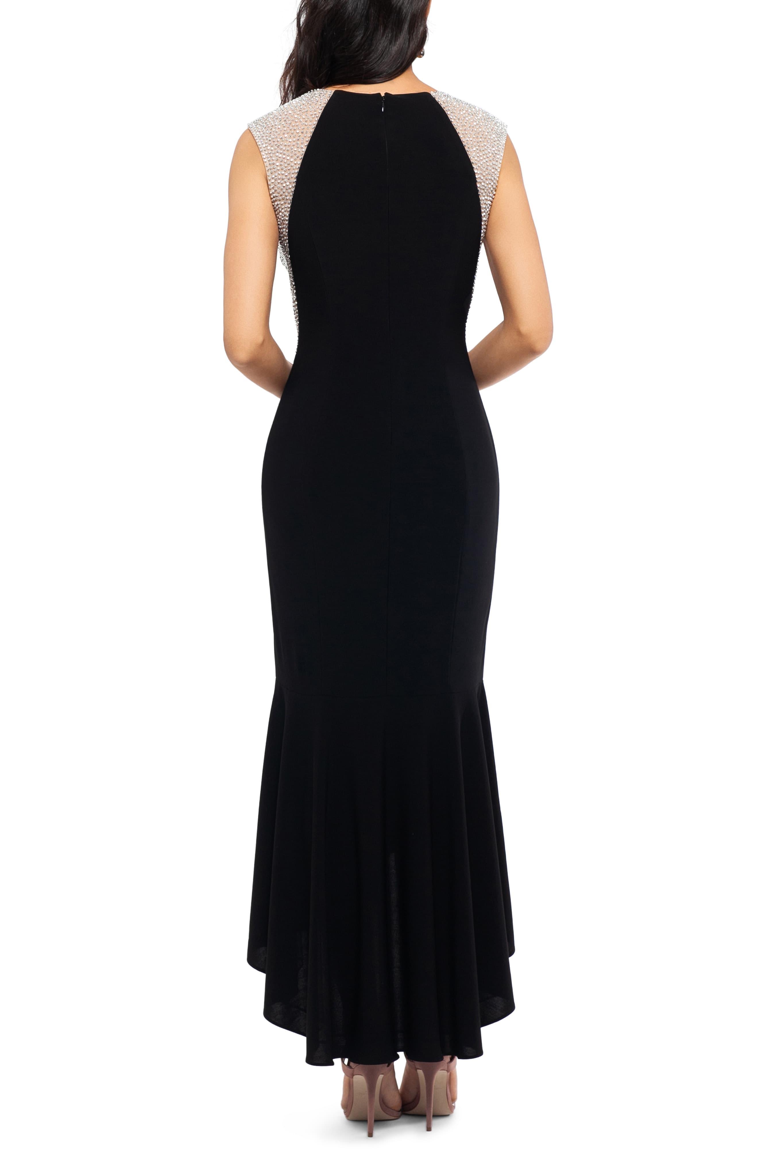 xscape caviar beaded illusion gown